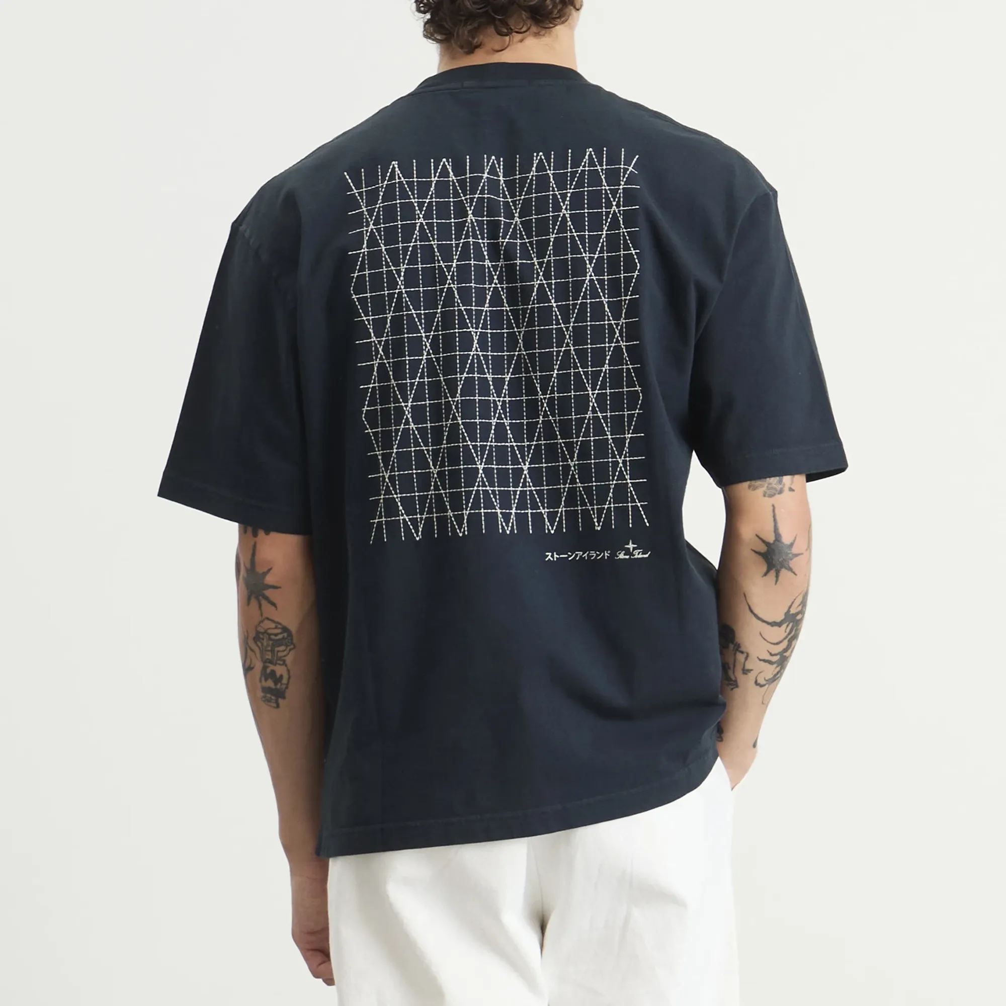 Stone Island Men's Multiaxial Sashiro Embroidery T-Shirt Navy Blue