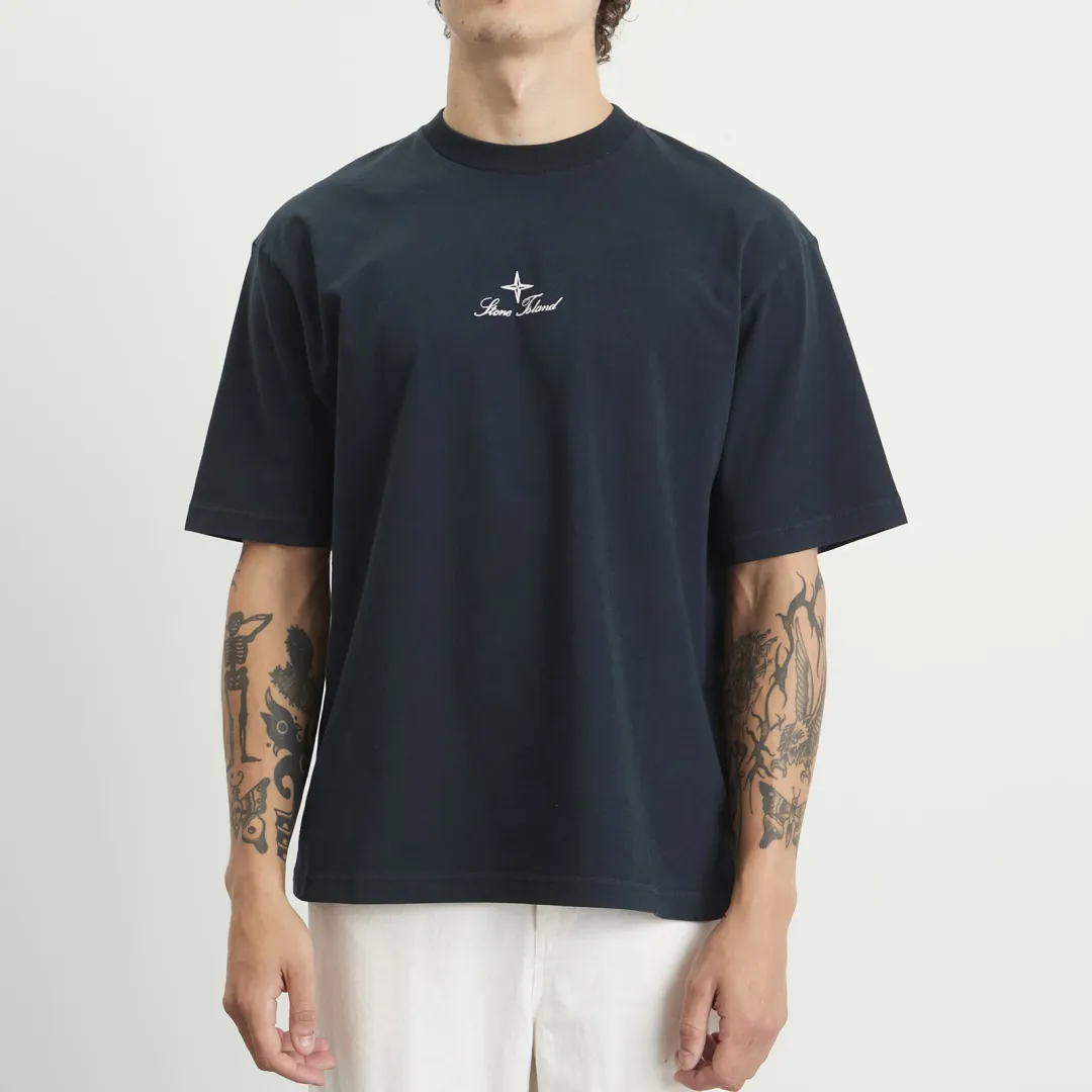 Stone Island Men's Multiaxial Sashiro Embroidery T-Shirt Navy Blue