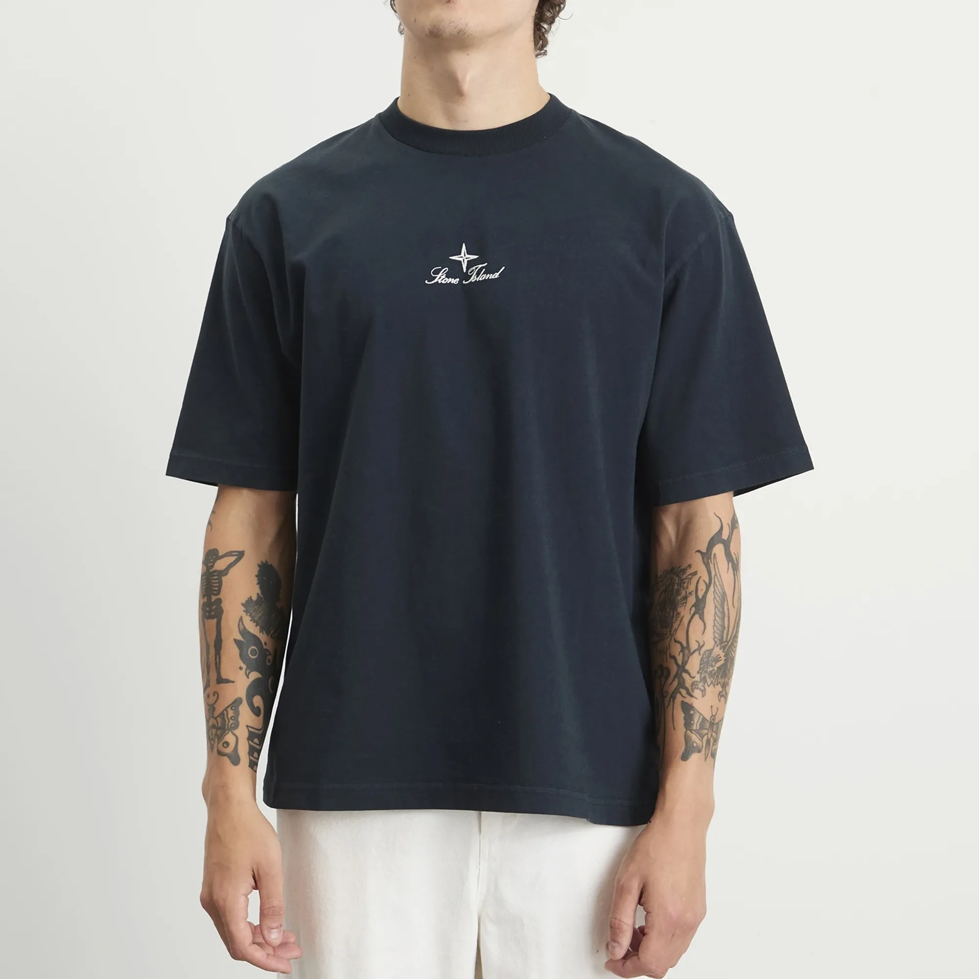 Stone Island Men's Multiaxial Sashiro Embroidery T-Shirt Navy Blue