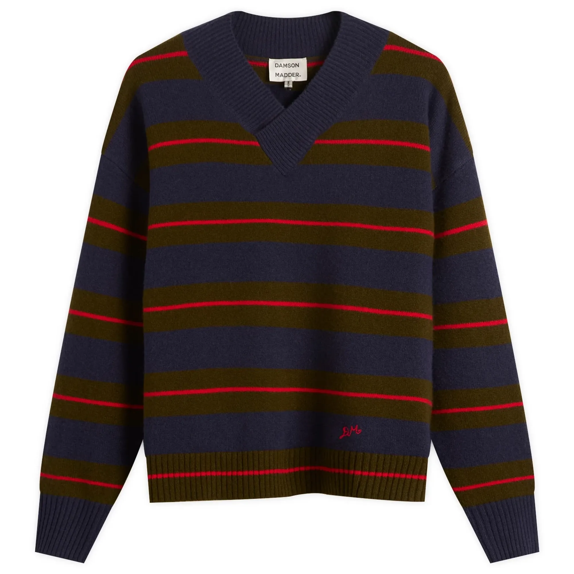 Damson Madder Women's Odette V-Neck Stripe Jumper Olve