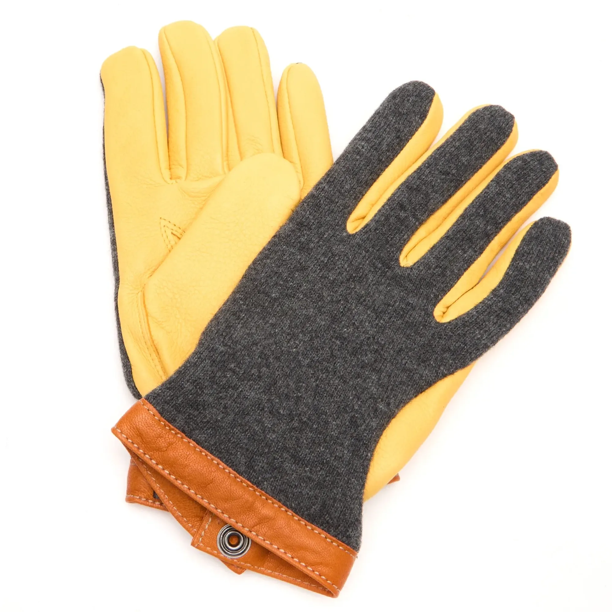Hestra Men's Deerskin Wool Tricot Gloves Charcoal/Natural Yellow