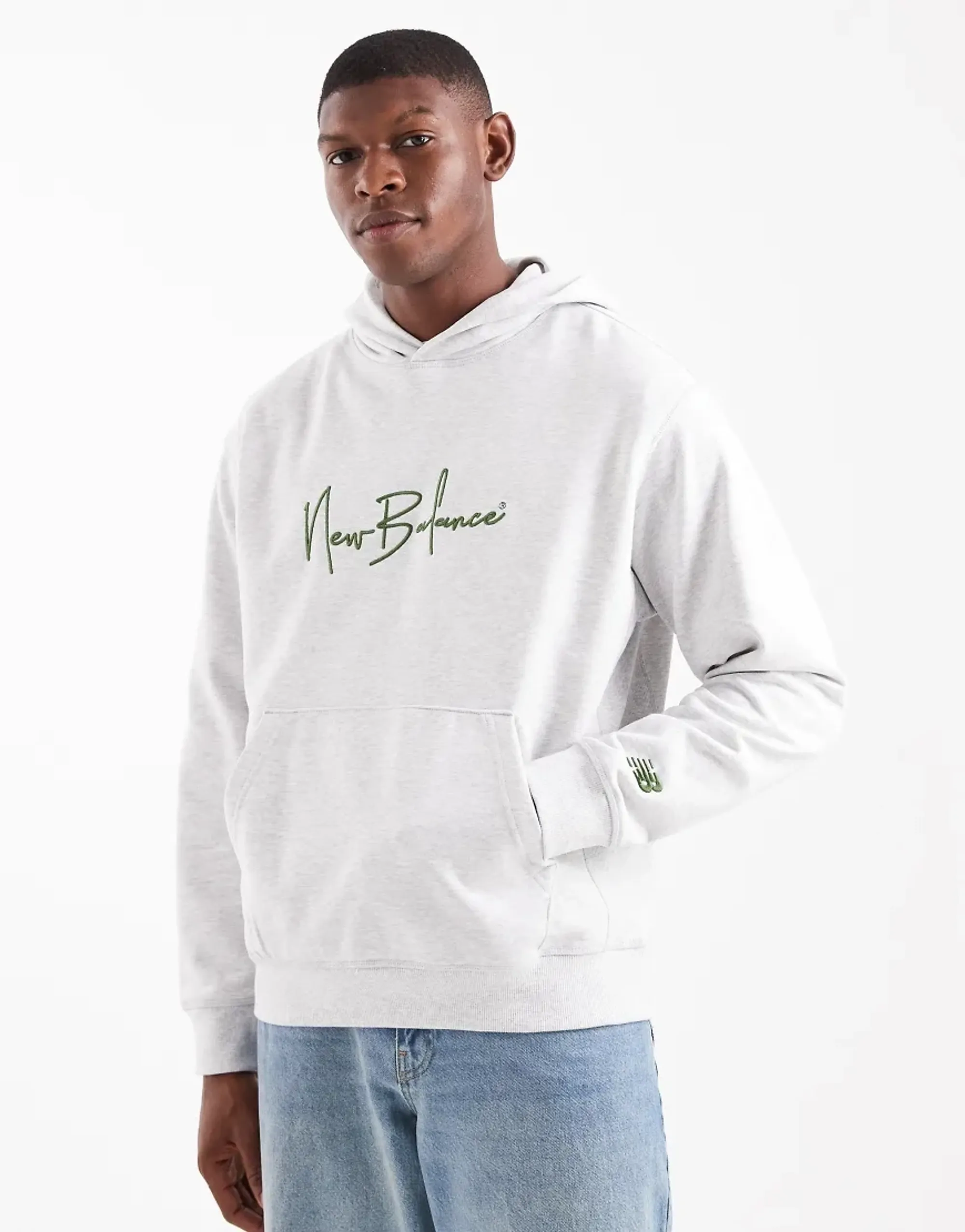 New Balance Men's Athletics Signature Hoodie in Grey Cotton