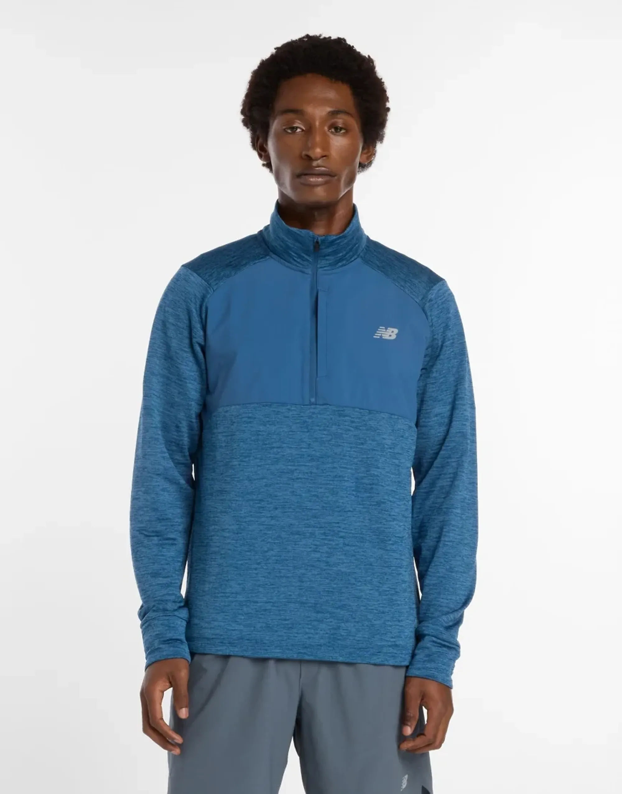 New Balance Men's Athletics Heat Grid 1/2 Zip in Blue Poly Knit