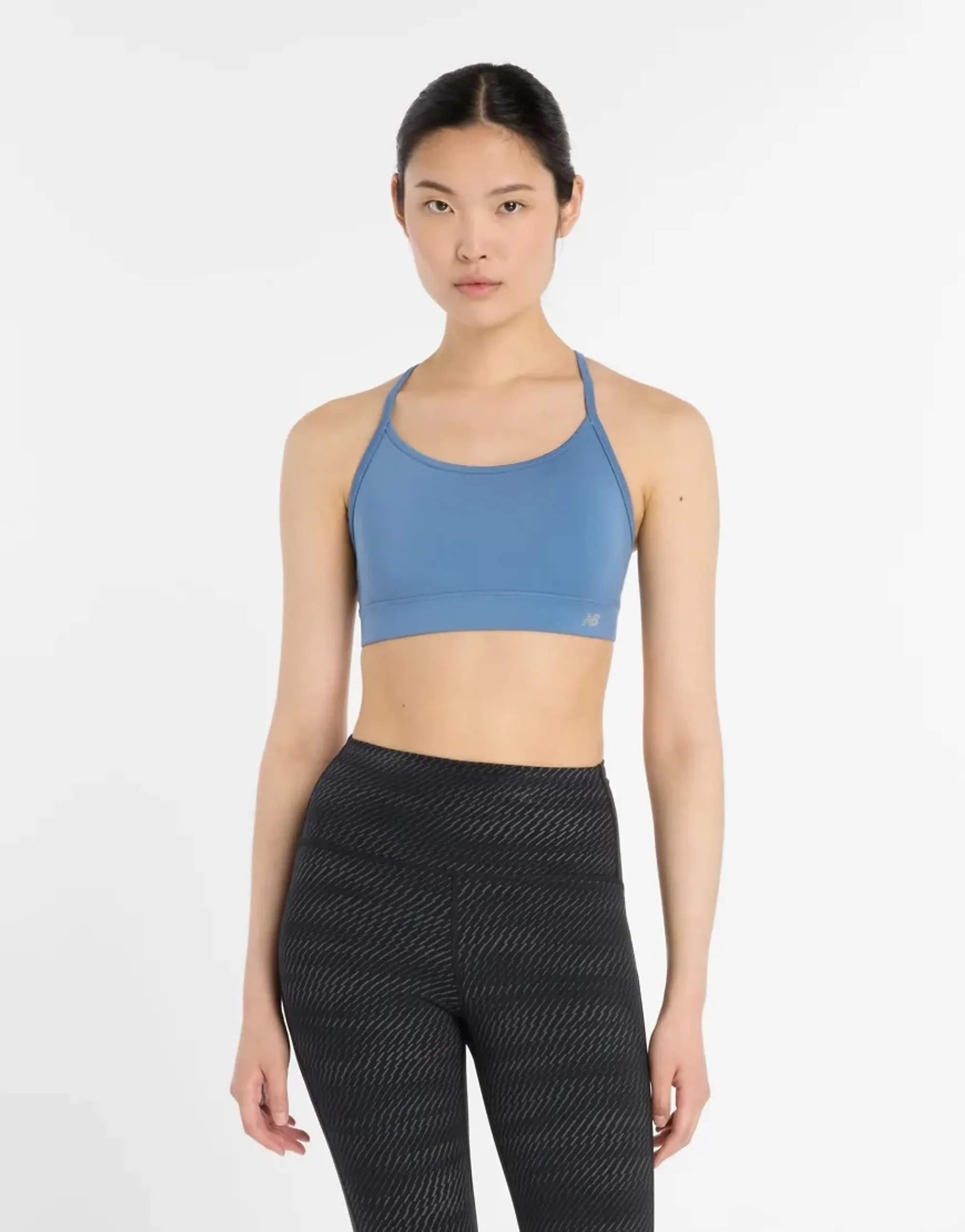 New Balance Women's NB Essential Yoga Bra in Blue Poly Knit