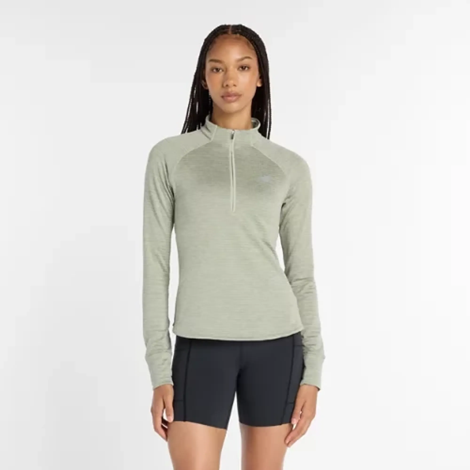 New Balance Women's Athletics Heat Grid 1/2 Zip in Green Poly Knit