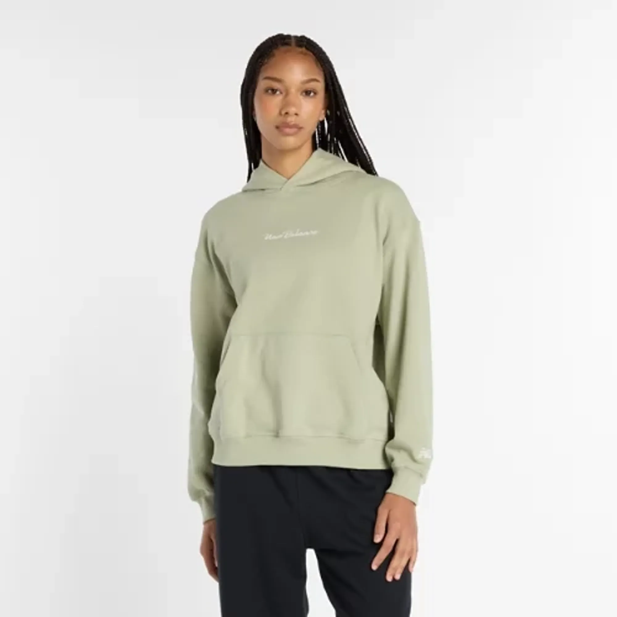 New Balance Women's Athletics Script Hoodie in Green Cotton
