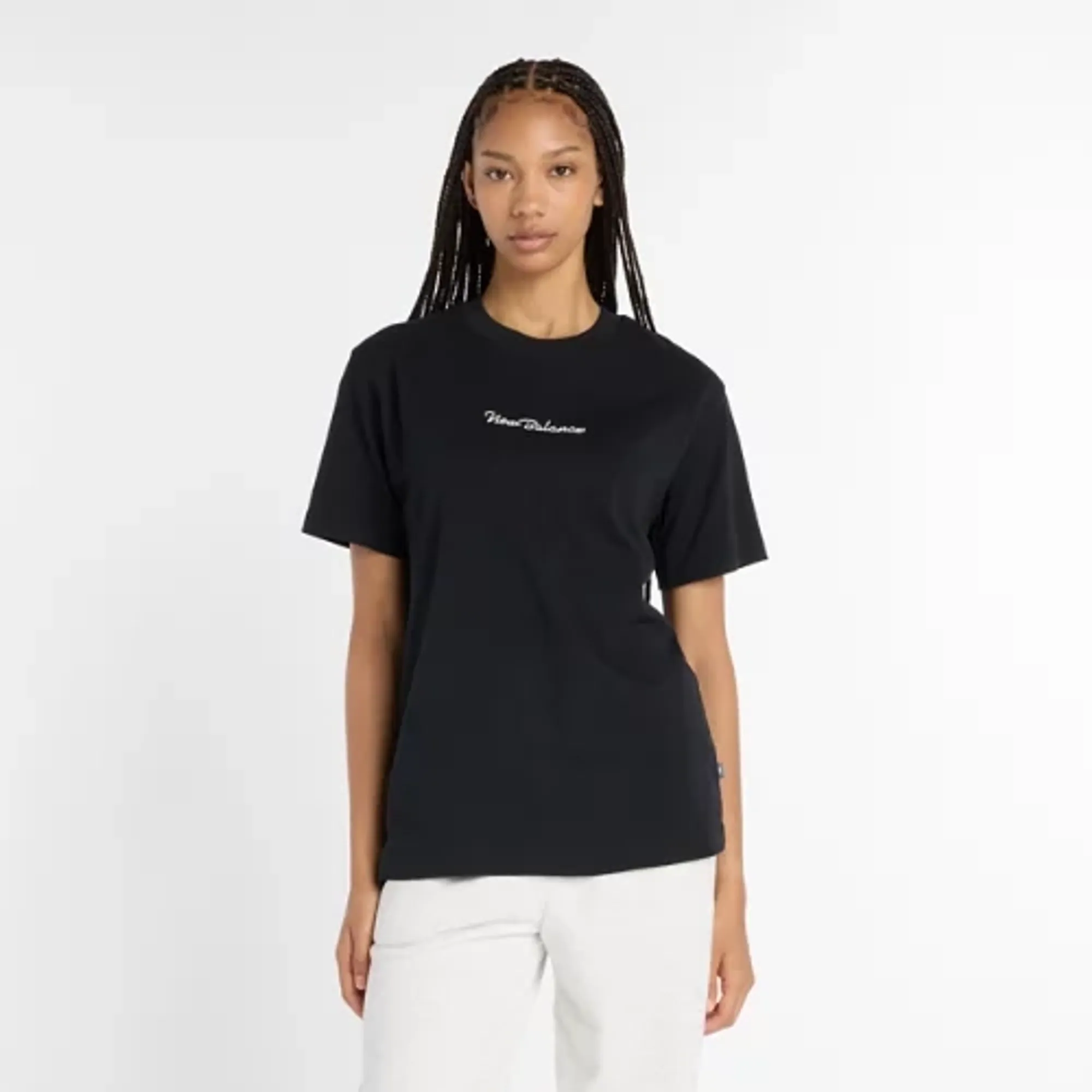 New Balance Women's Athletics Script T-Shirt in Black Cotton