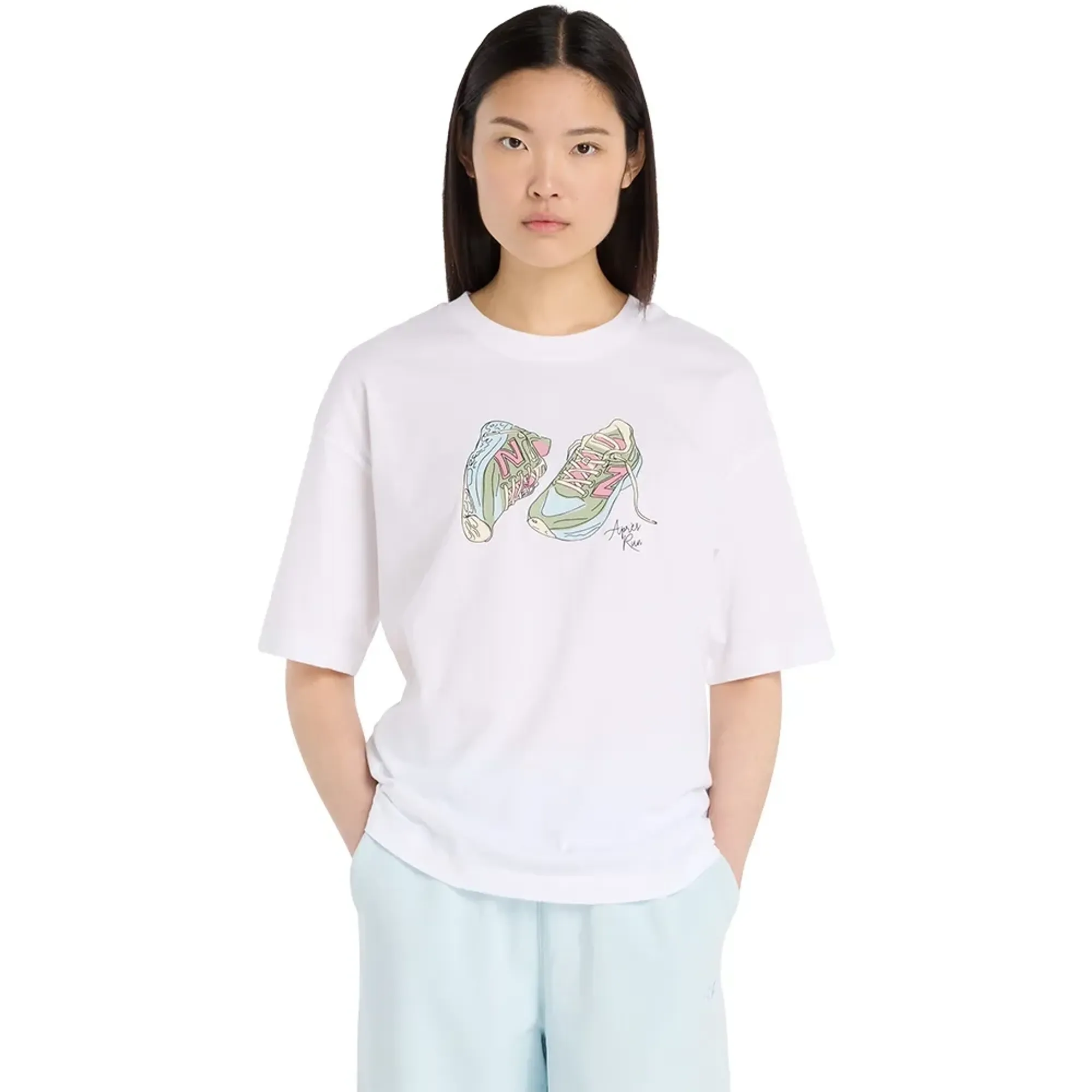 New Balance Women's Apres Run Shoe T-Shirt in White Cotton