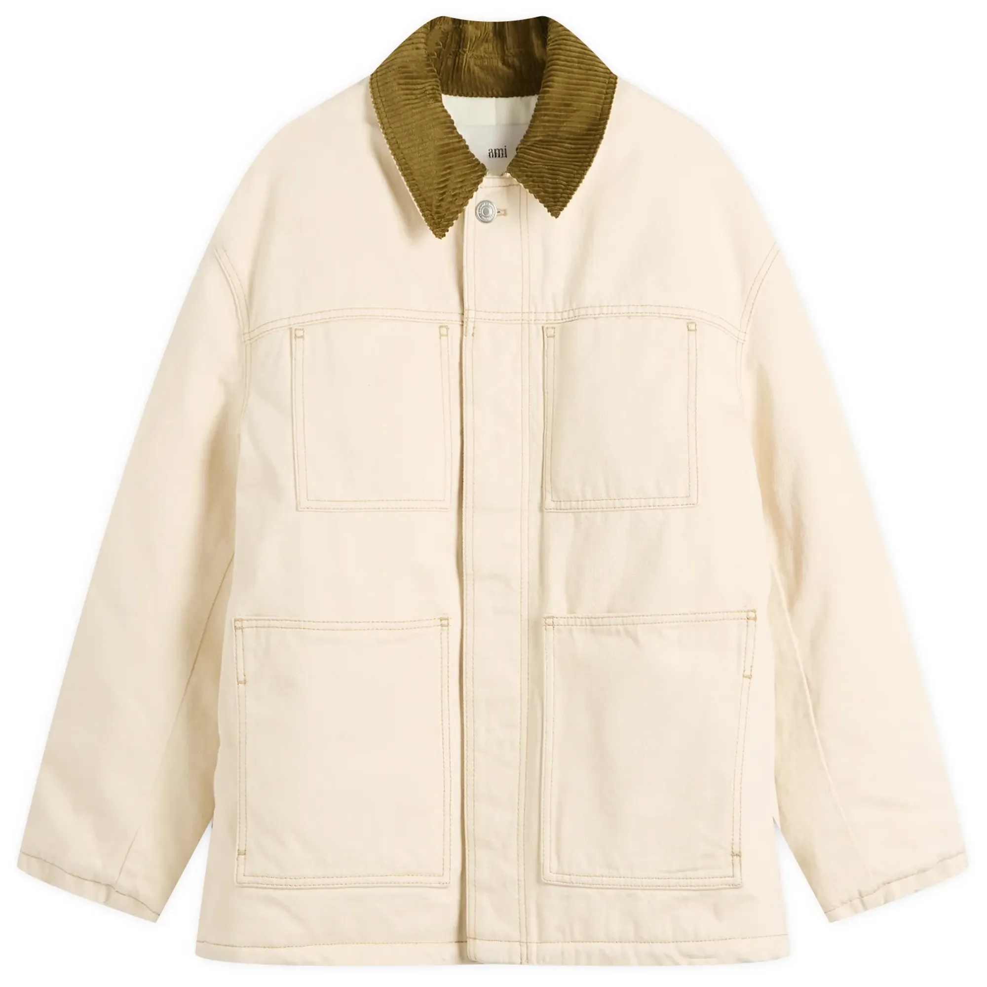 AMI Paris Men's Off-White Cotton Twill Worker Jacket Ecru