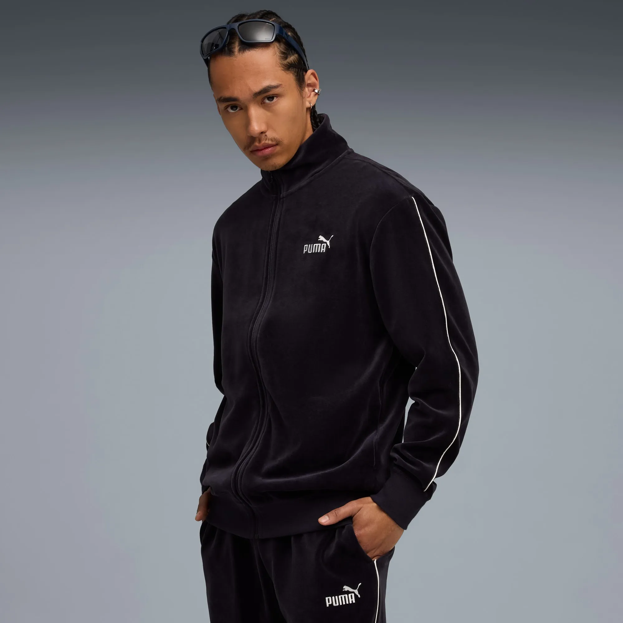 PUMA Essentials Elevated Velour Track Jacket Men, Dark Blue, size 