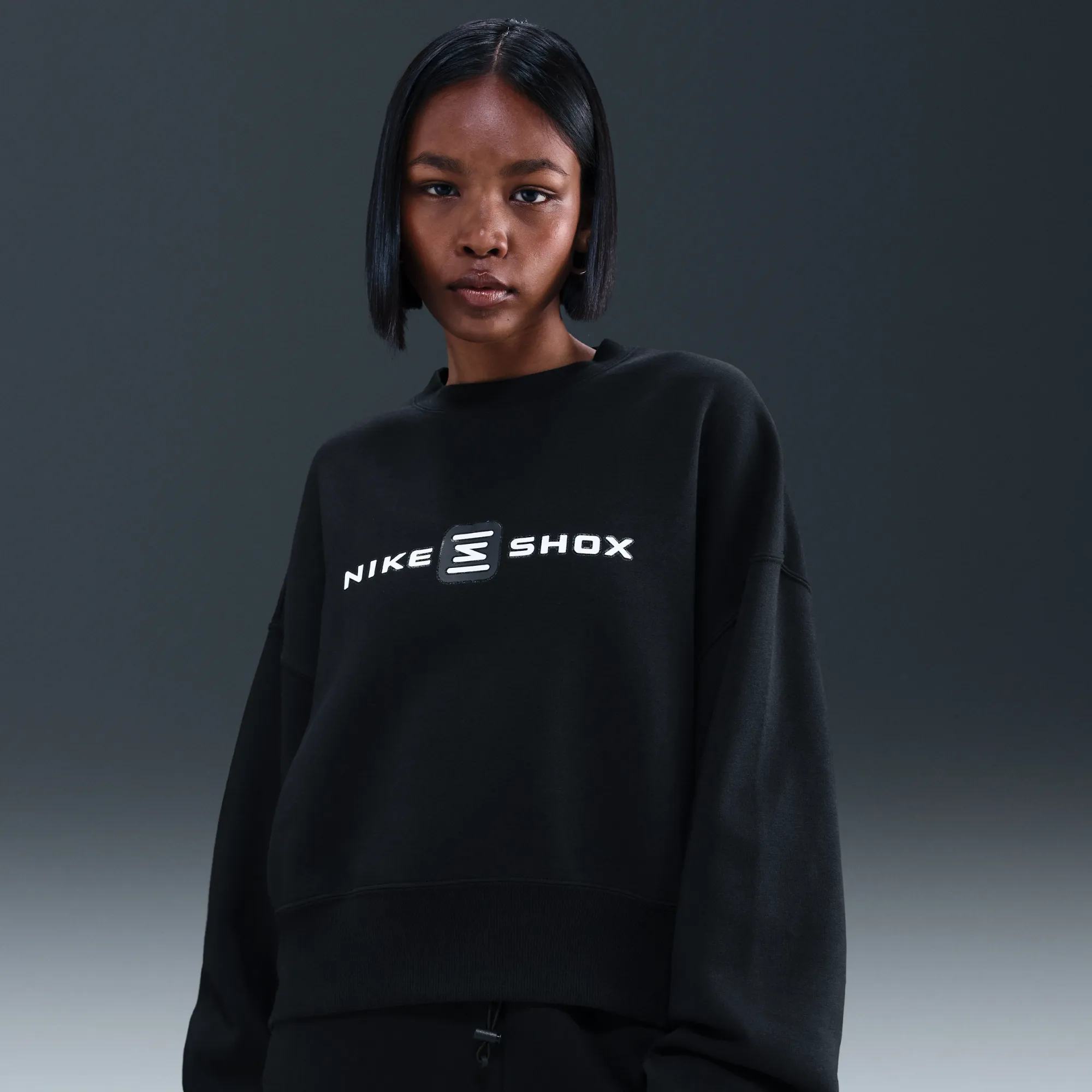 Nike Sportswear Phoenix Fleece Shox Women's Oversized Crew-Neck Sweatshirt - Black - Cotton/Polyester