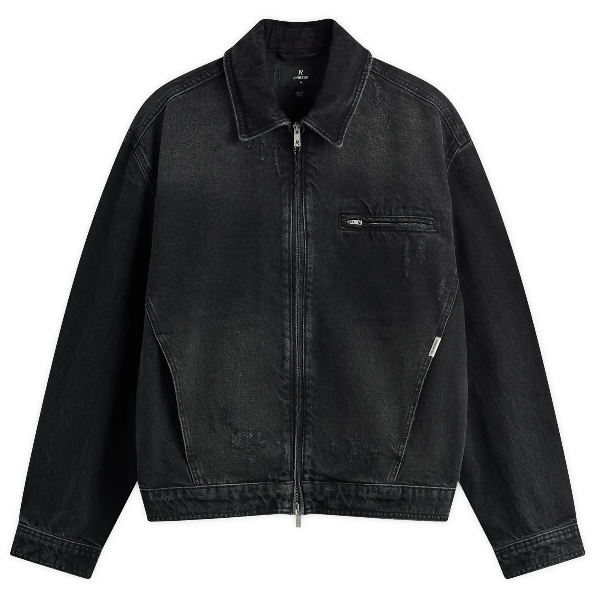 Represent Men's Collared Denim Jacket Aged Black