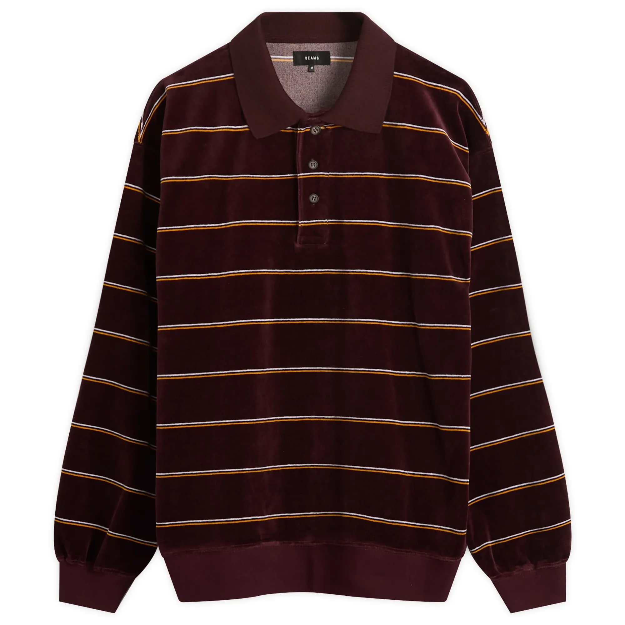 BEAMS Men's Velour Border Stripe Polo Burgundy