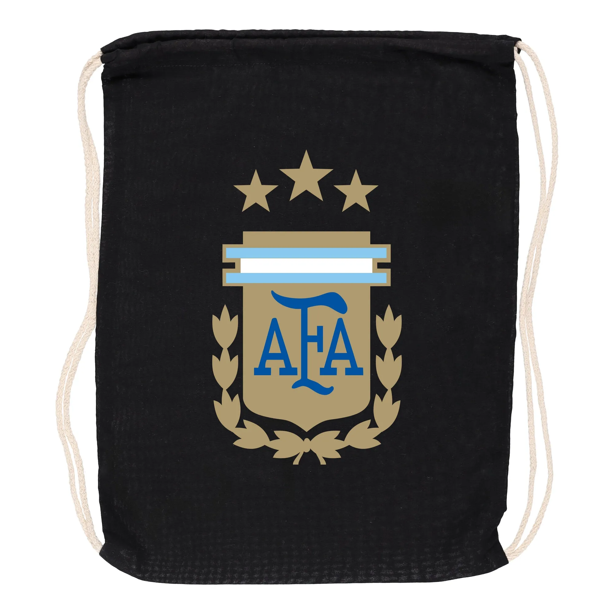 Argentina Logo 100% Cotton Drawstring Bag - Black