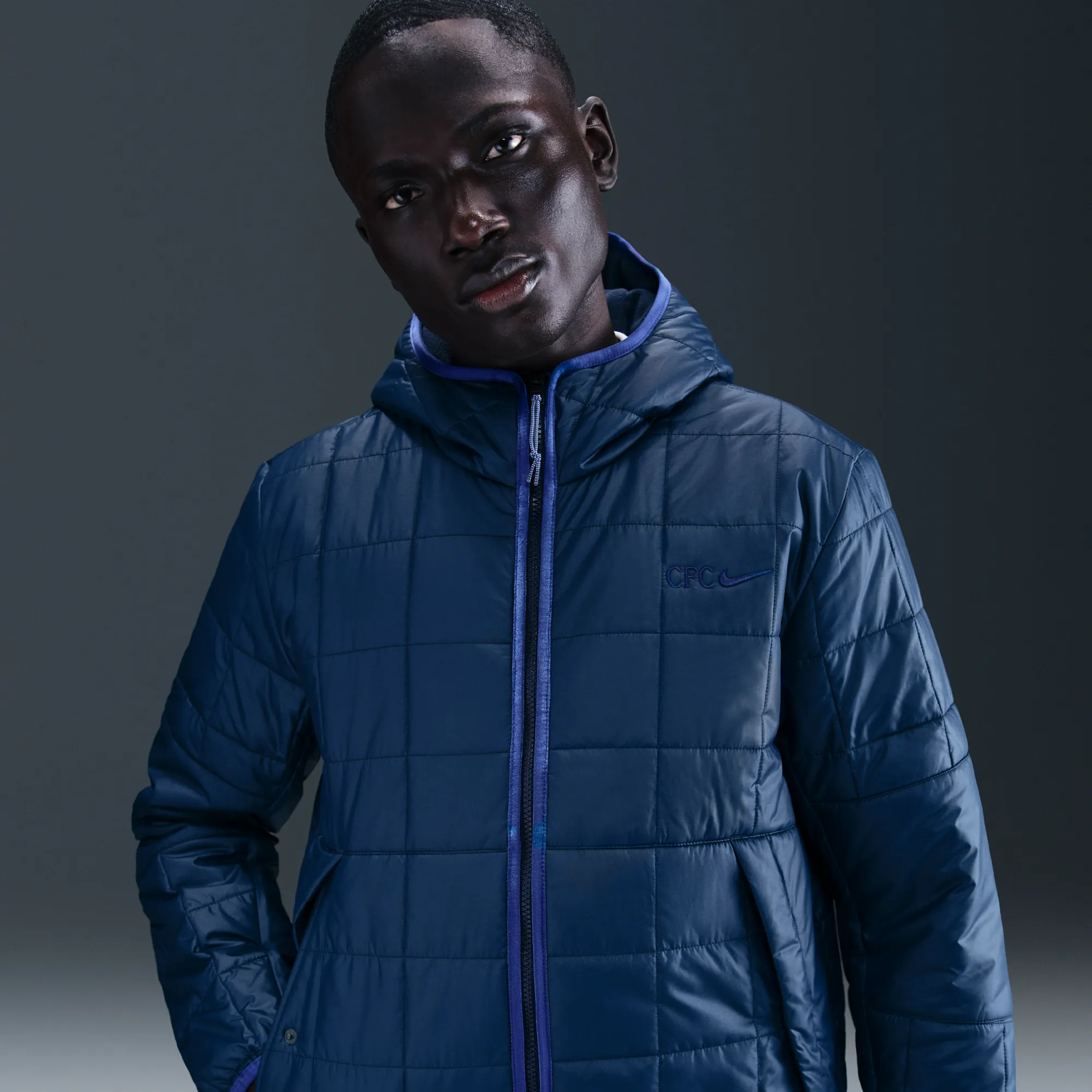 Chelsea FC Men's Nike Football Synthetic Fill Hooded Jacket - Blue