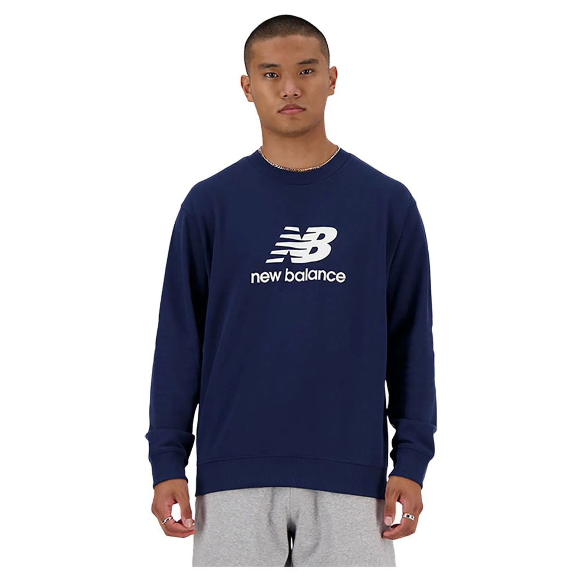 New Balance Men's Sport Essentials French Terry Logo Crew in Blue Cotton