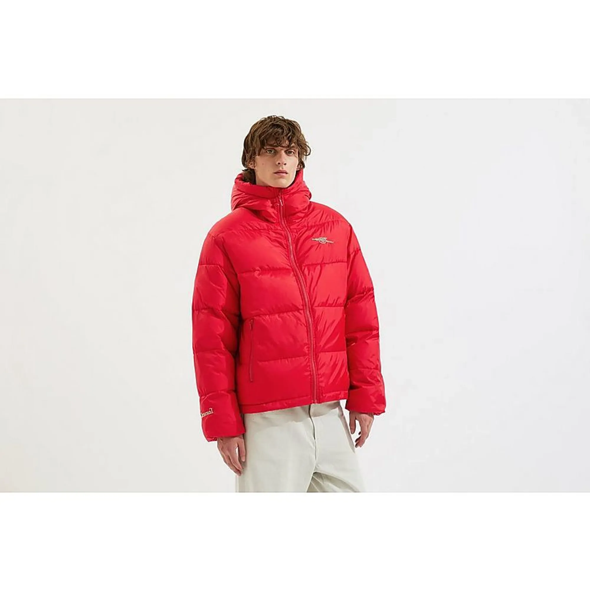 Arsenal Essentials Unisex Red Cannon Hooded Puffer Jacket, Red