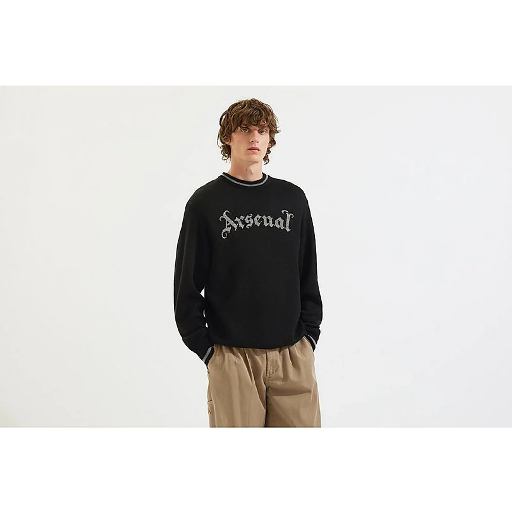 Arsenal Essentials Black Gothic Knitted Crew Jumper, Black