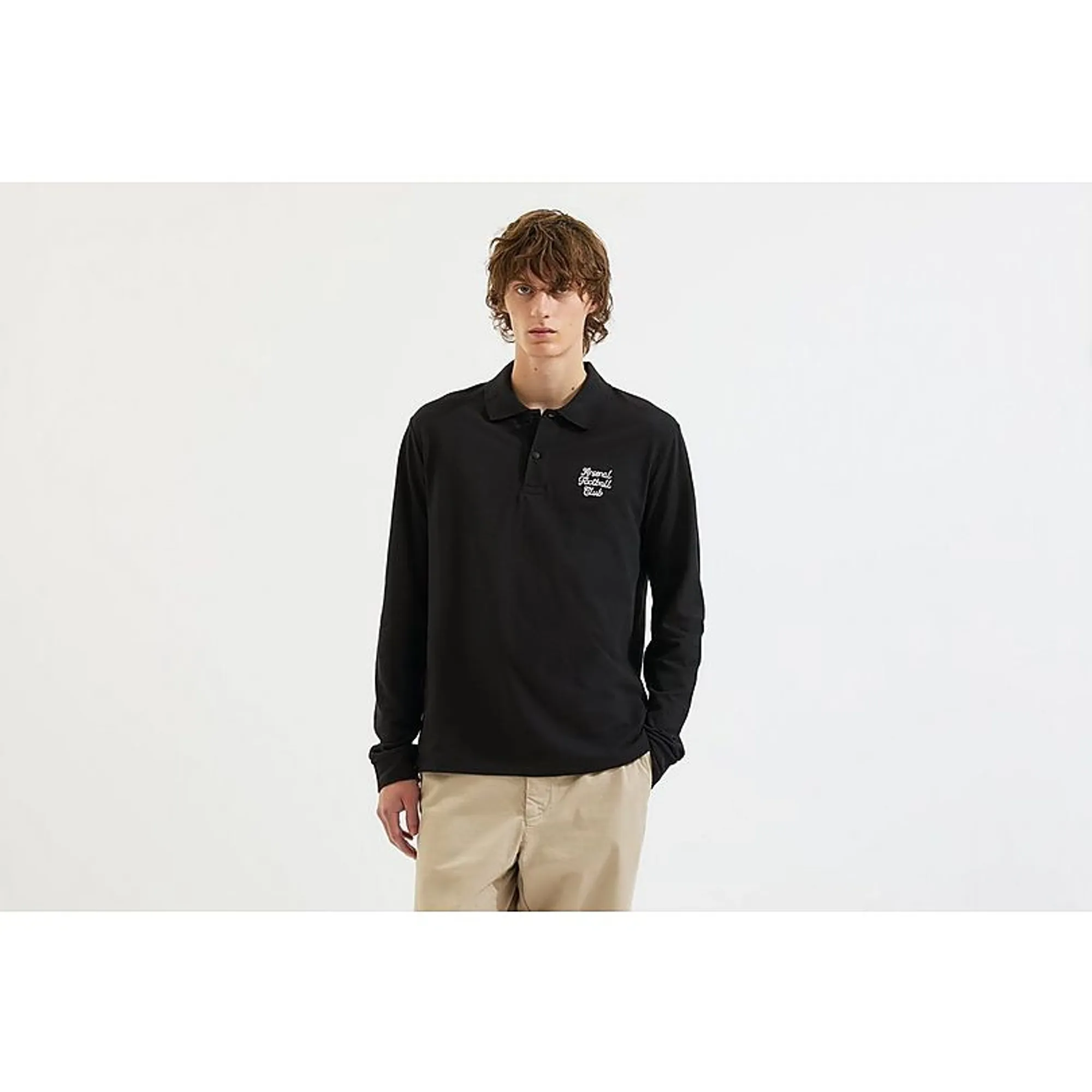 Arsenal Essentials Black Split Long Sleeved Polo Shirt, Black
