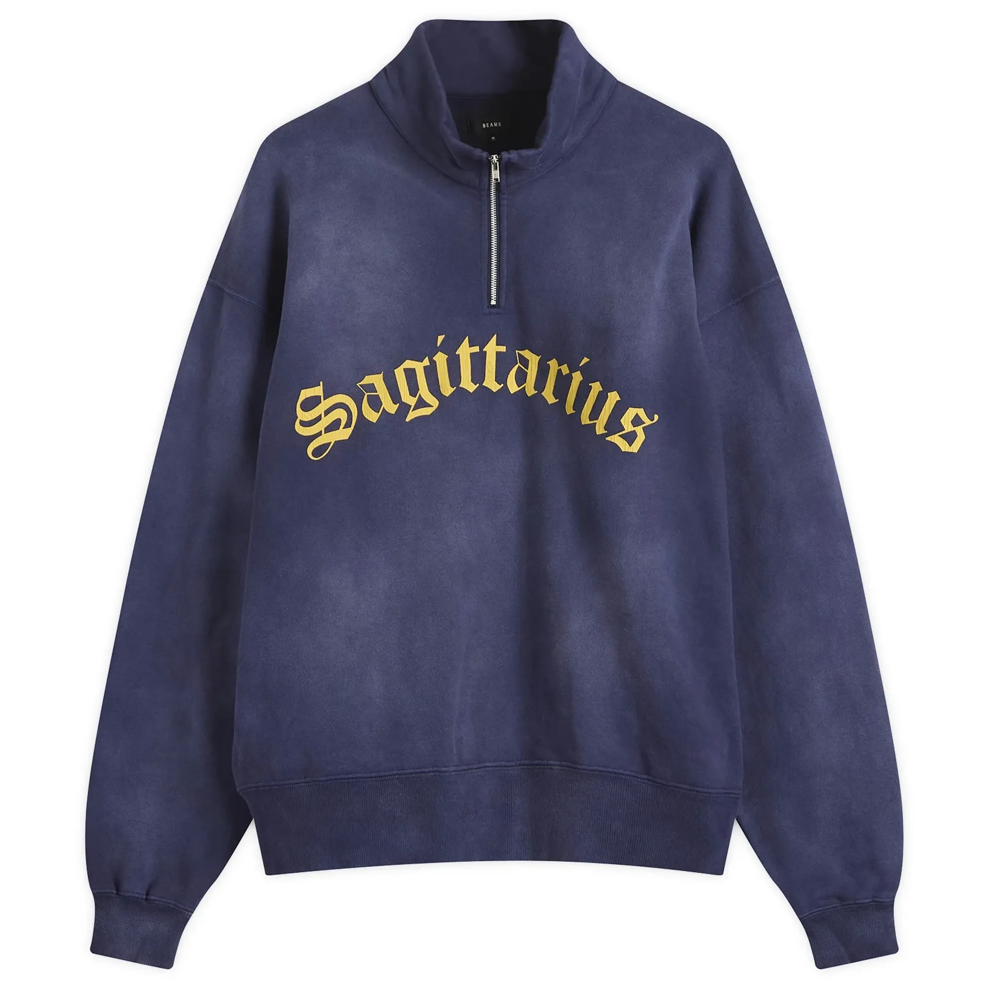 BEAMS Men's Fade Souvenir Half Zip Sweatshirt Navy