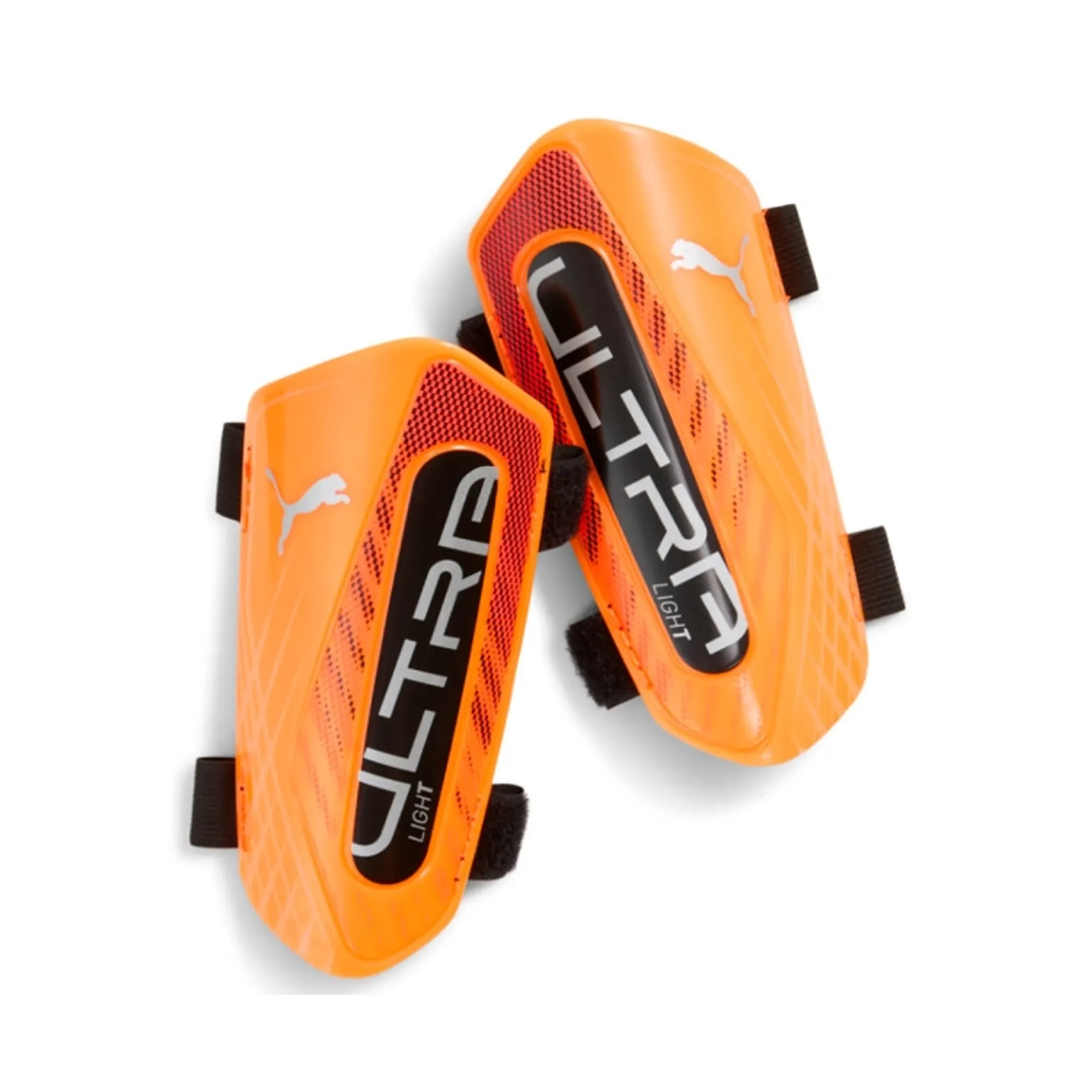 PUMA Ultra Light Football Strap Shinguards, Heat Fire/Glowing Red/Black, size Large