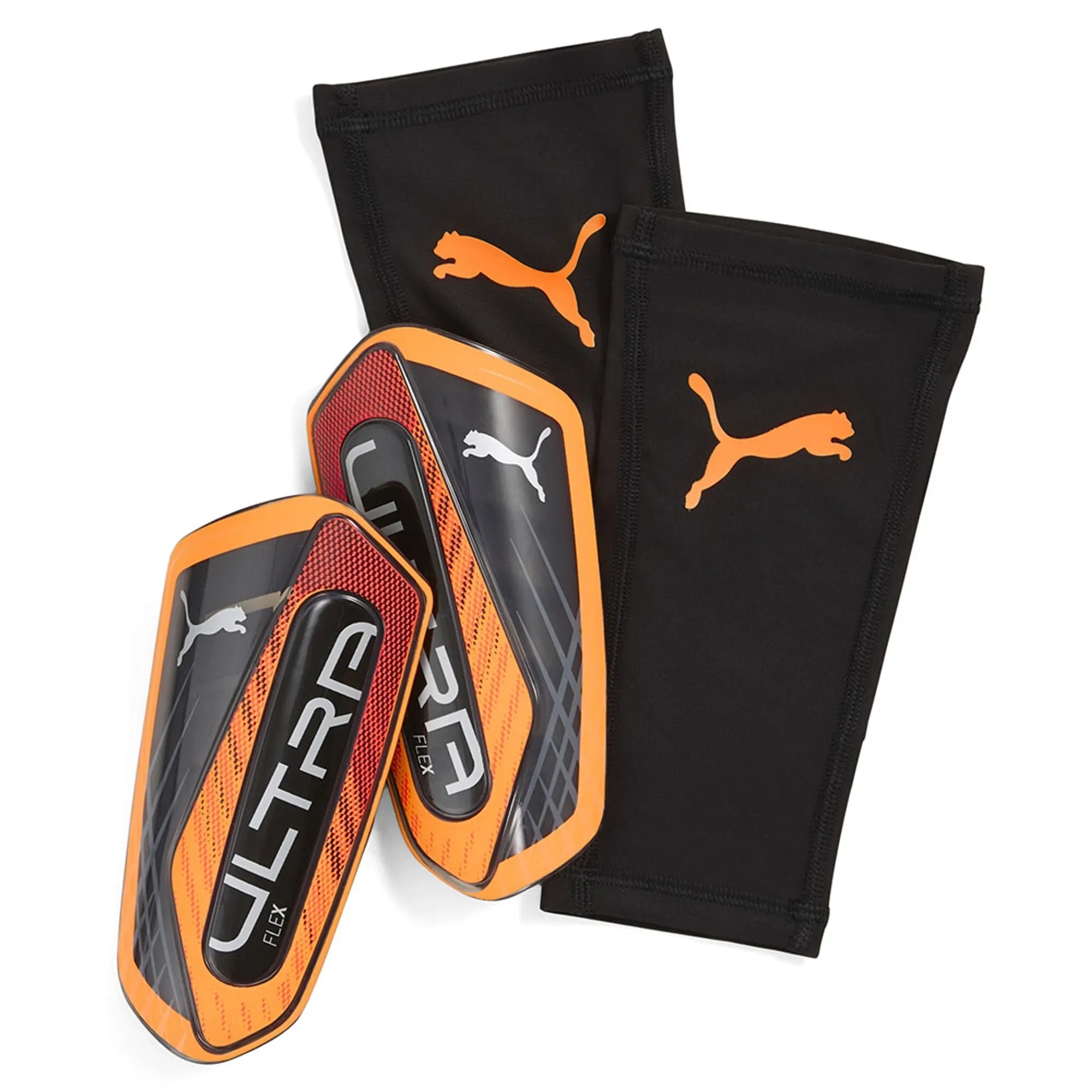 PUMA Ultra Flex Football Sleeves Shinguards, Heat Fire/Glowing Red/Black, size Large