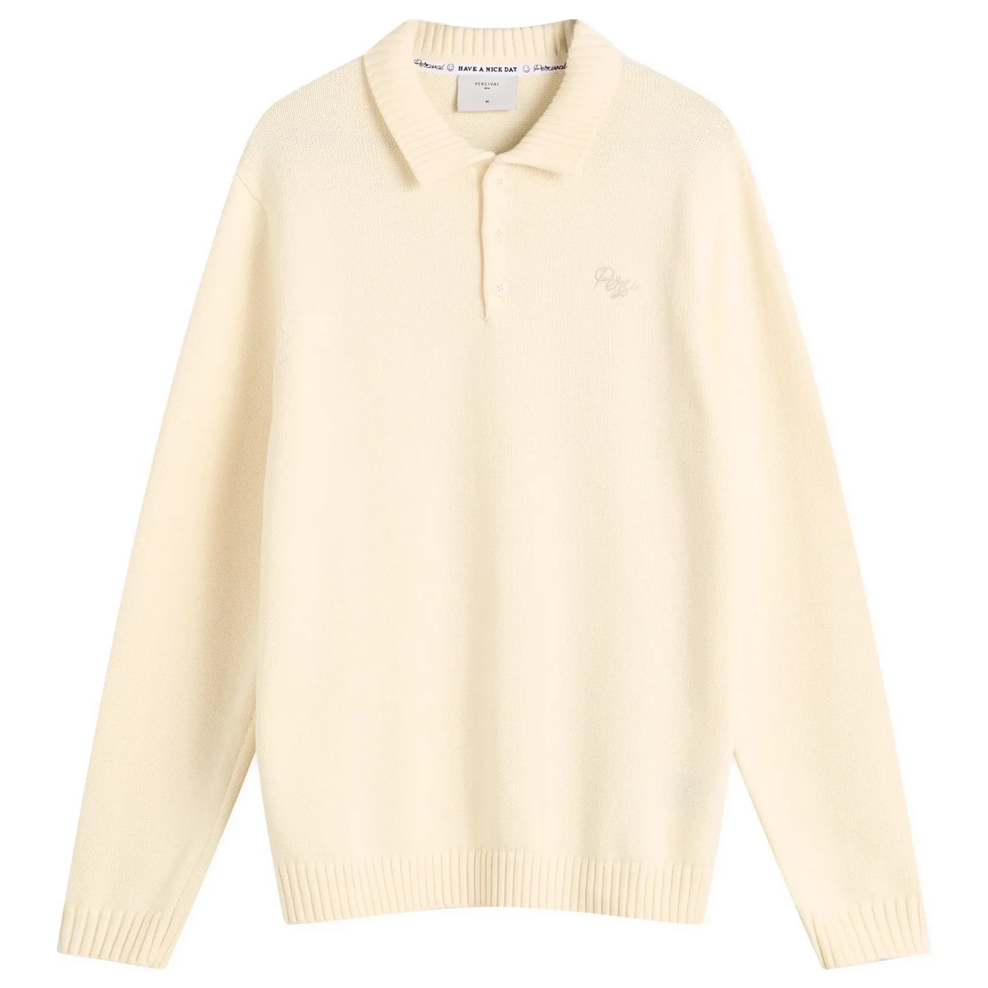 Percival Men's Verso Long Sleeve Knitted Polo Ecru