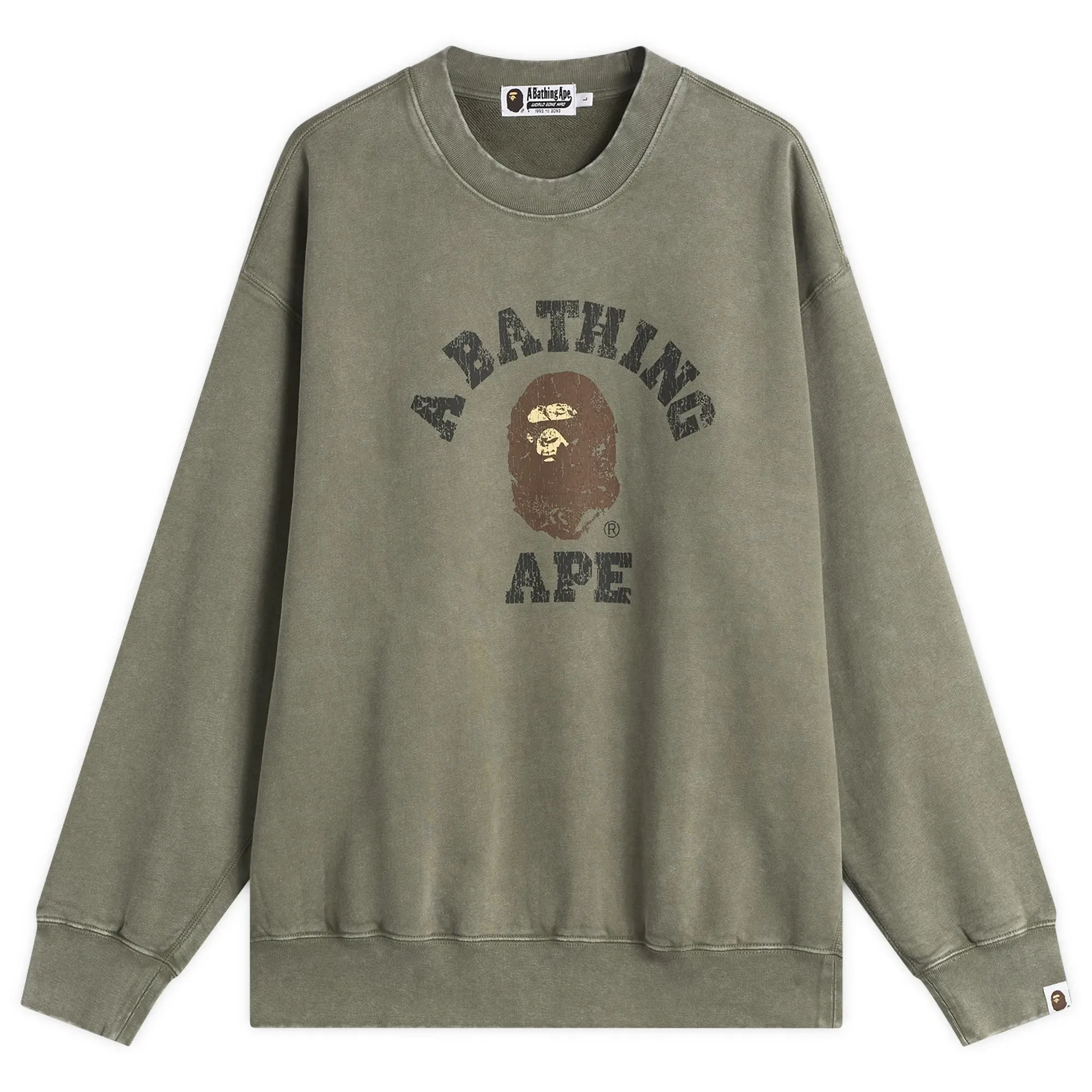 A Bathing Ape Men's Garment Dye College Sweatshirt Olive Drab