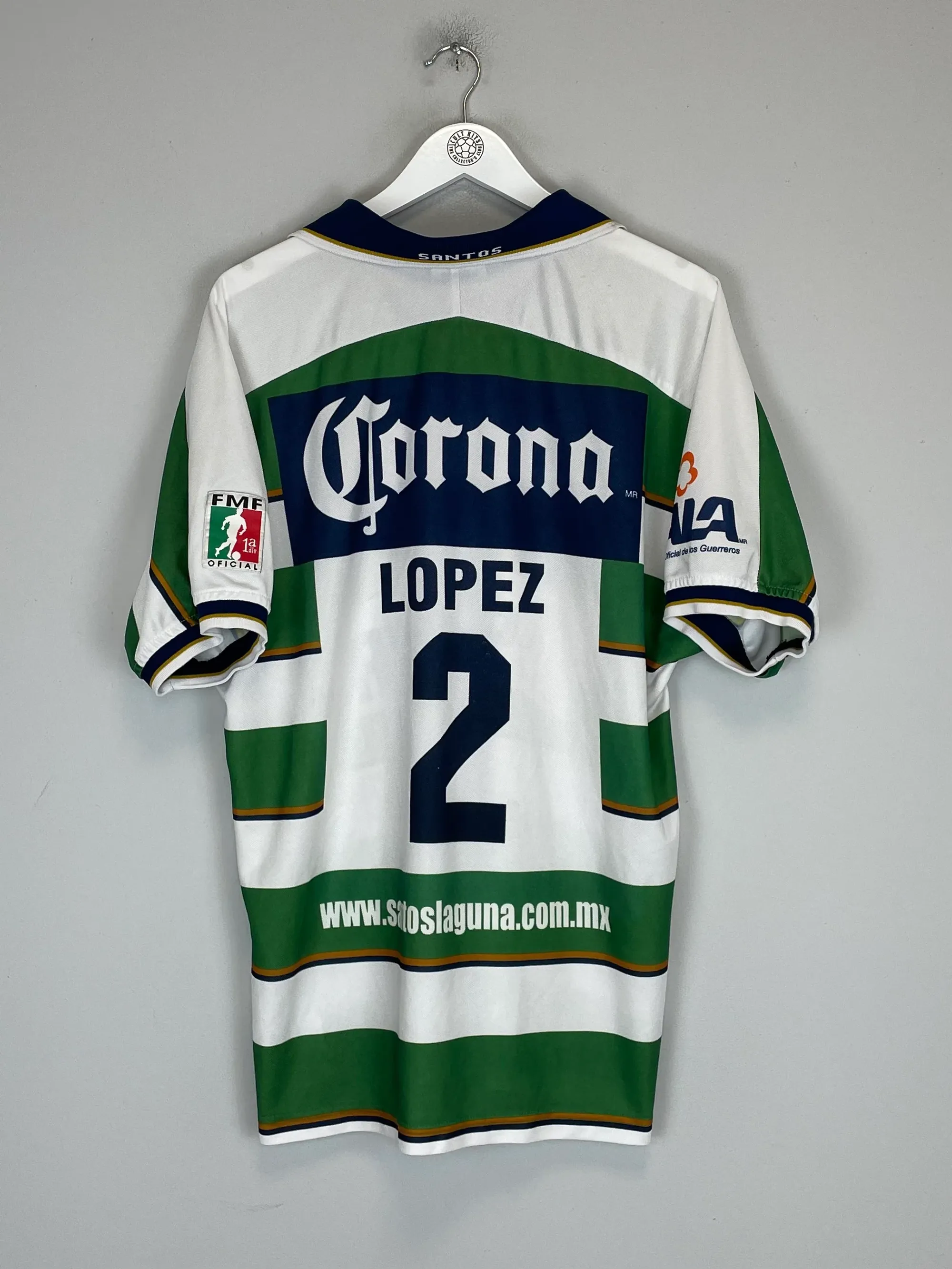 2000/01 SANTOS LAGUNA LOPEZ #2 *MATCH ISSUE+SIGNED* HOME SHIRT (XL) CORONA SPORT | CULT KITS