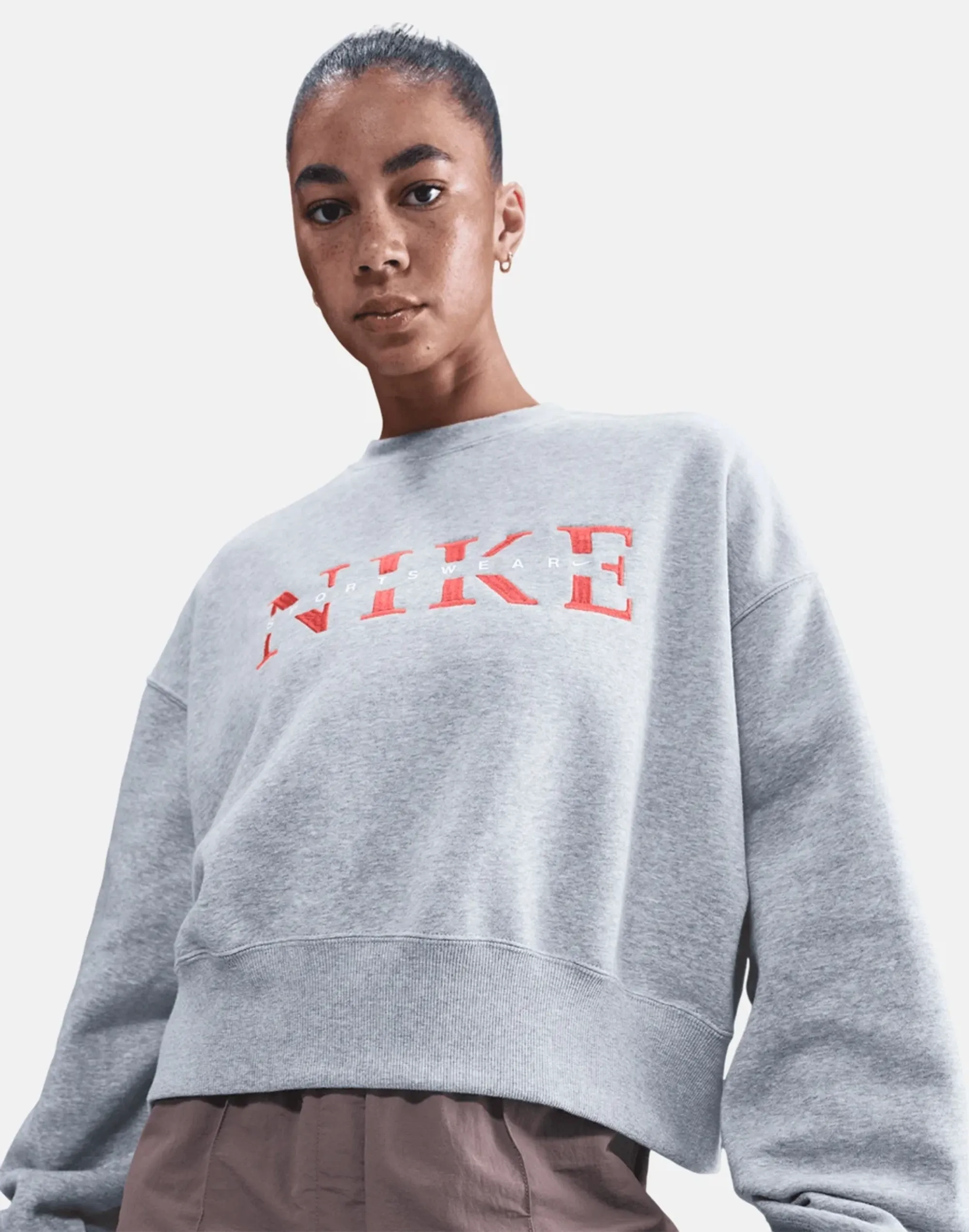 Women's Nike Phoenix Fleece Crew Neck Sweatshirt in Grey 