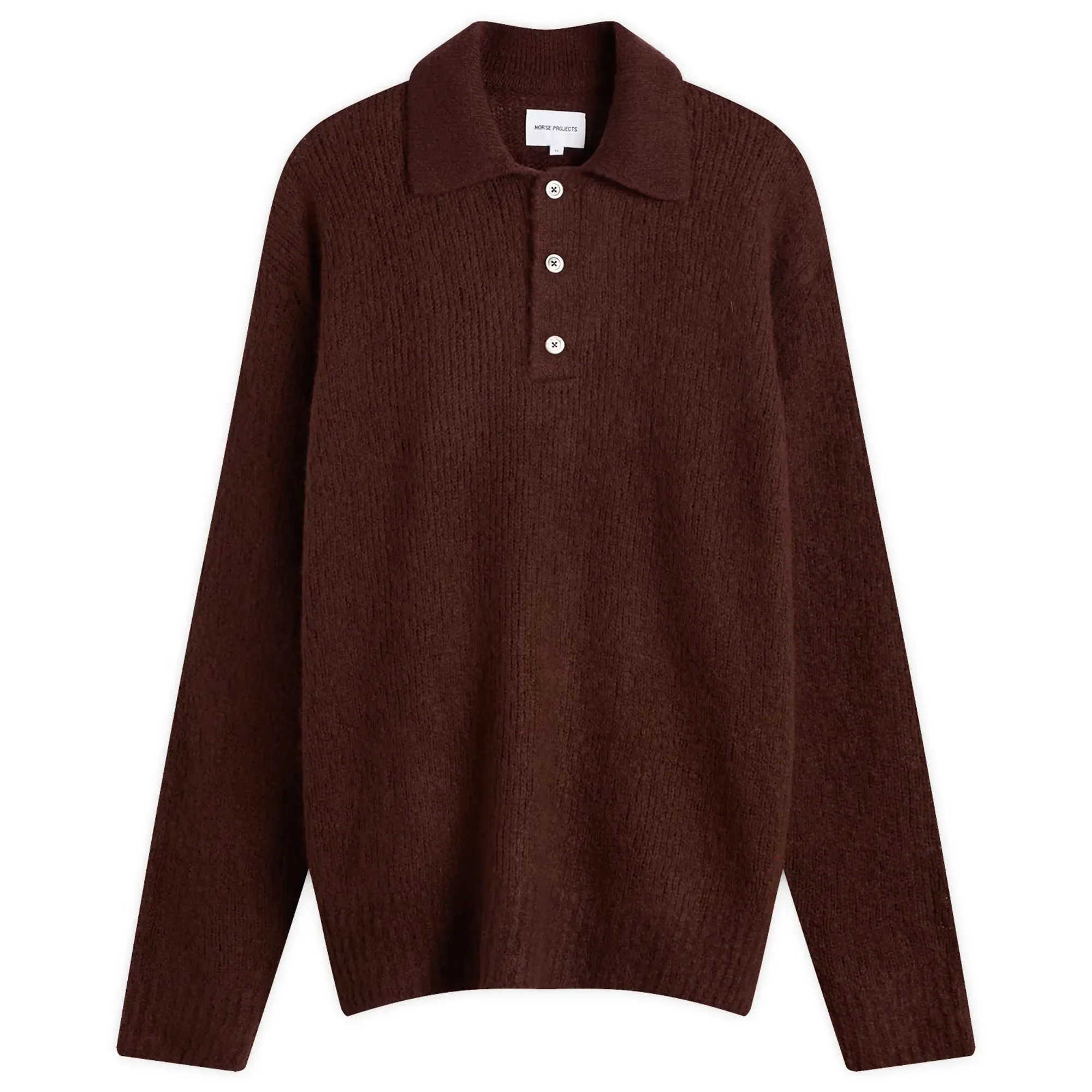 Norse Projects Men's Rasmus Relaxed Brushed Polo Mahogany