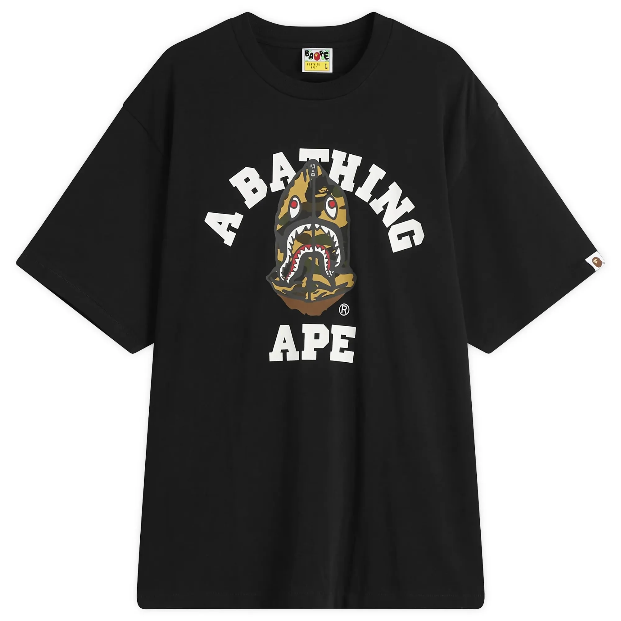 A Bathing Ape Men's 1st Camo Shark Seijin College T-Shirt Black