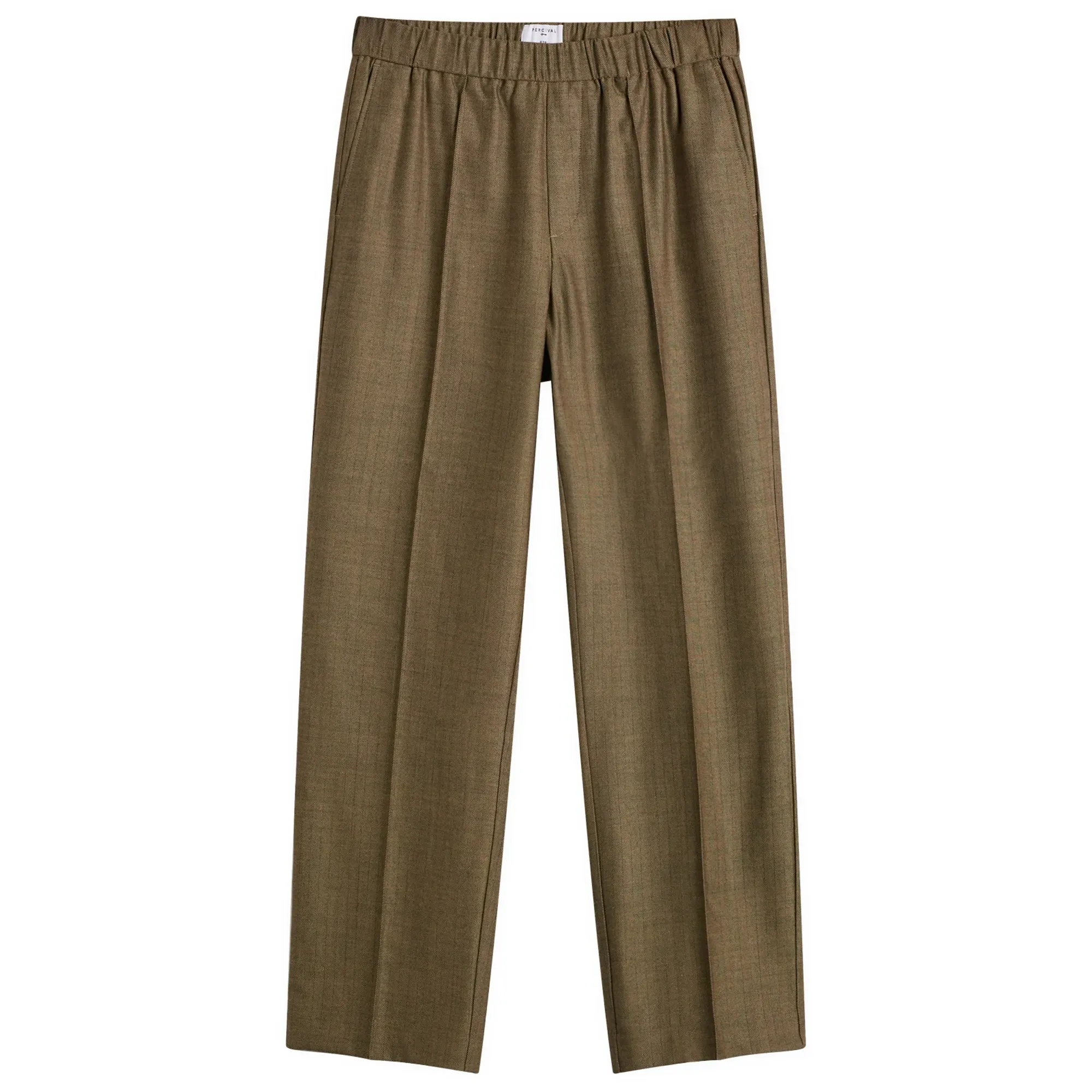 Percival Men's Grounds Herringbone Wool Relaxed Trousers Oak