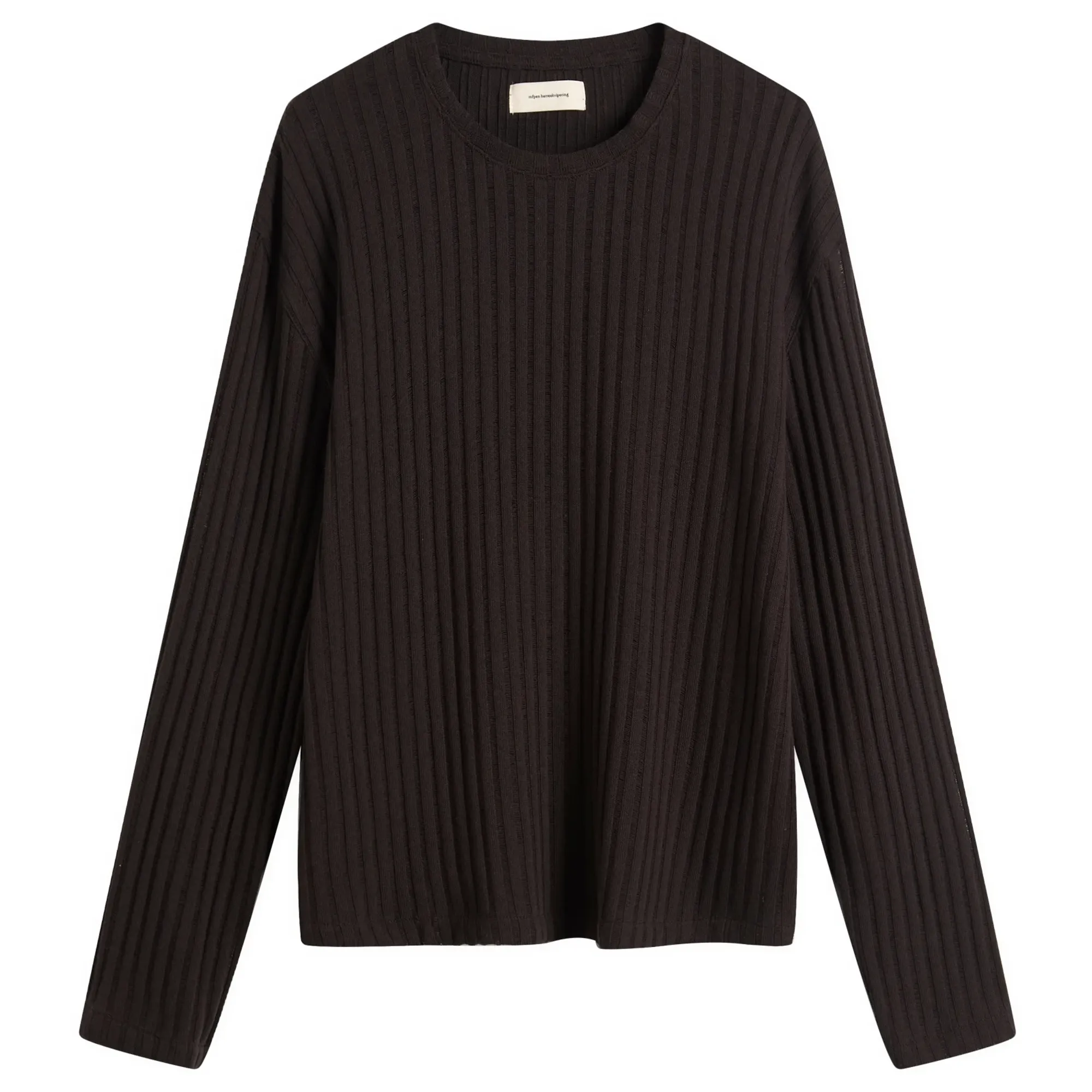 mfpen Men's Round Neck Sweater Dark Brown Ajour Stripe