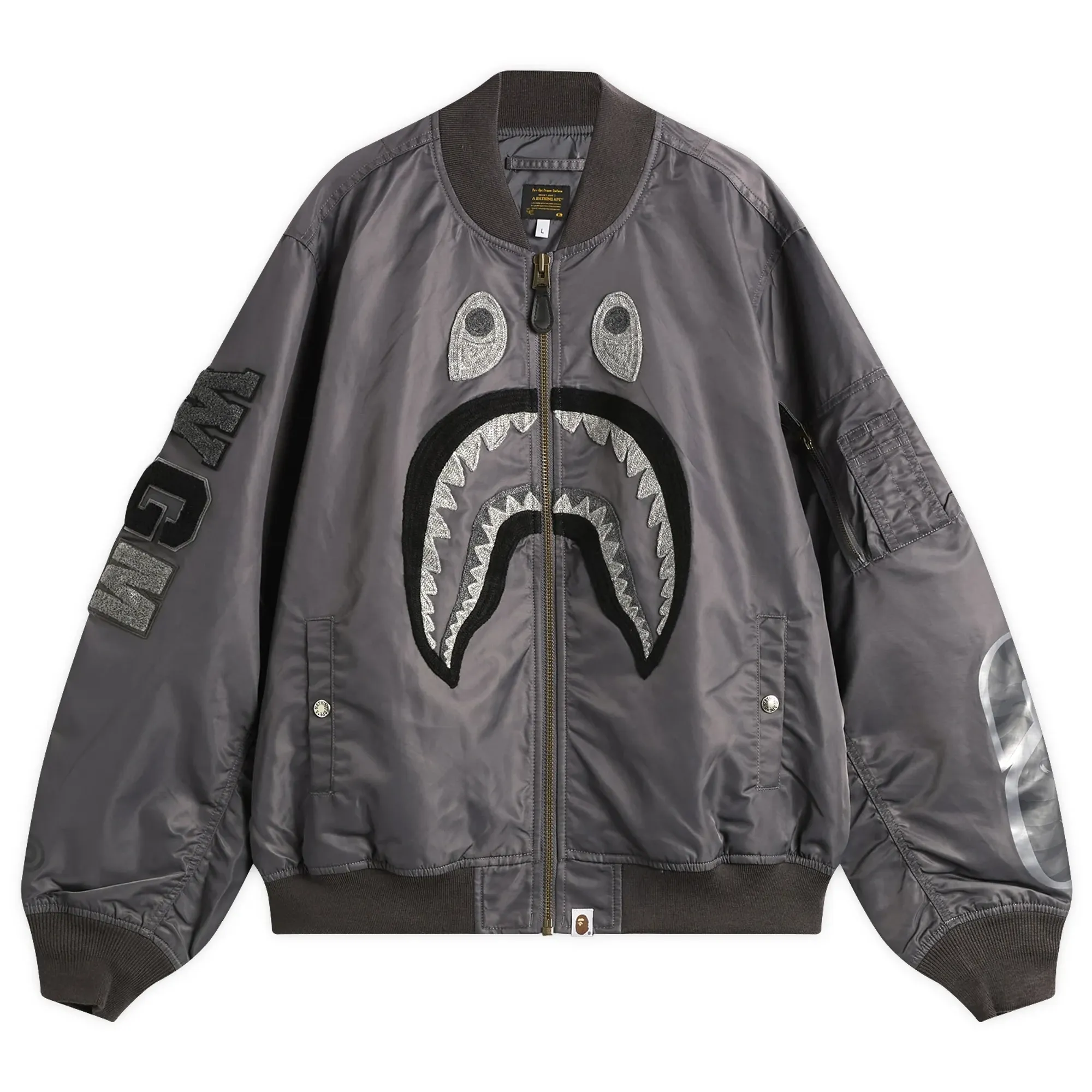 A Bathing Ape Men's Tonal Shark MA-1 Jacket Charcoal