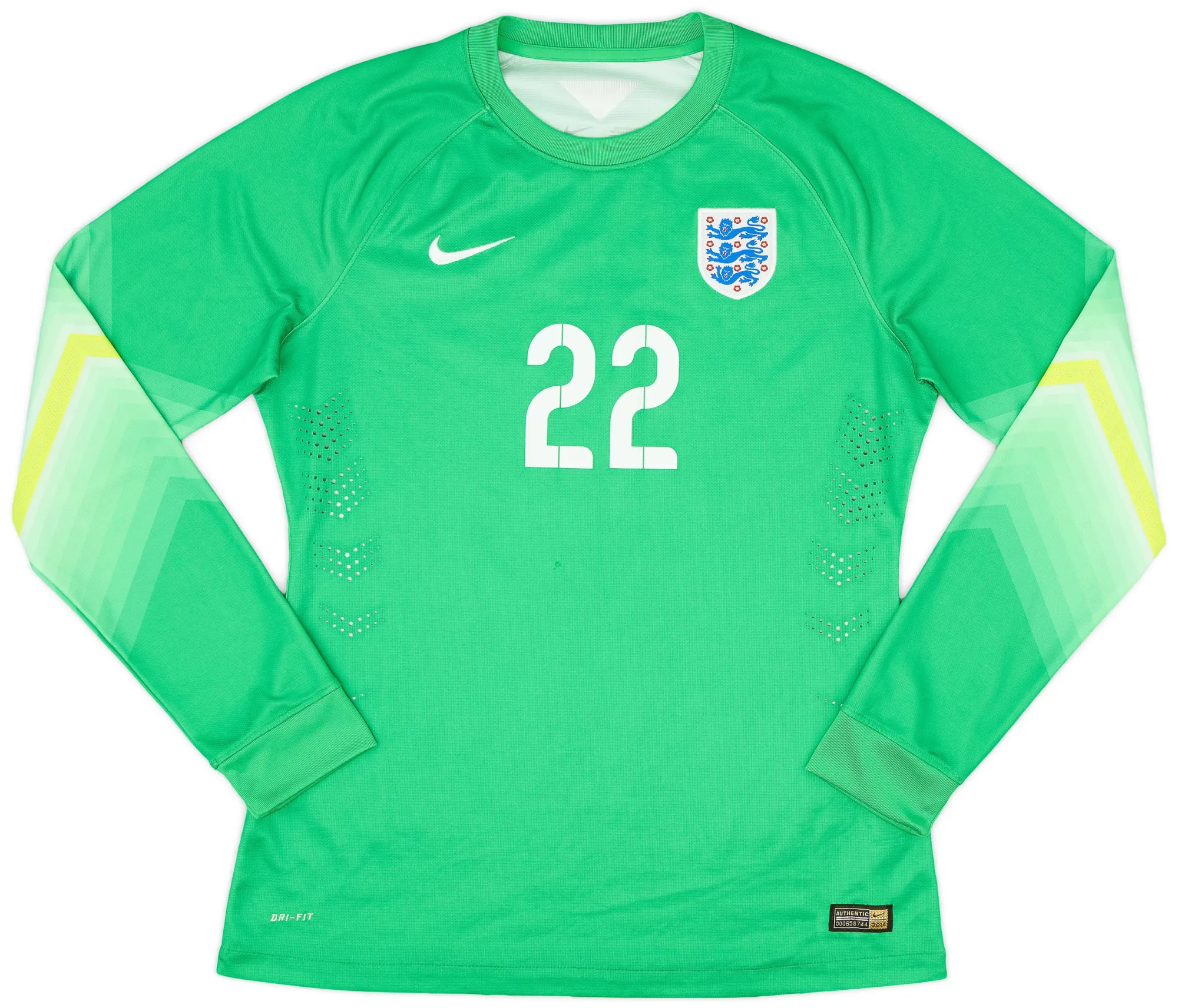 Nike England Mens LS Goalkeeper Player Issue Home Shirt 2014
