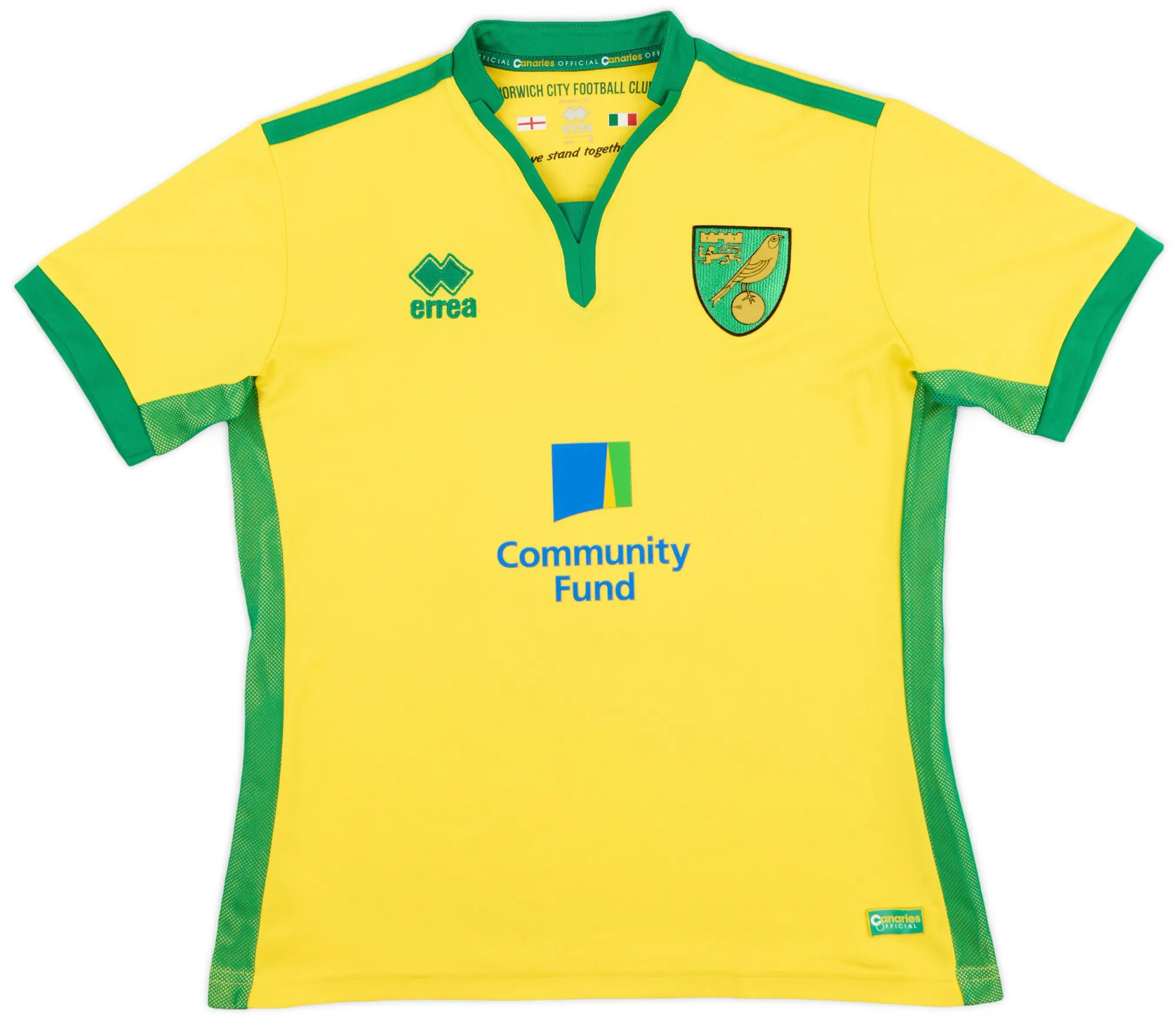 Errea Norwich City Mens SS Home Shirt 2016/17
