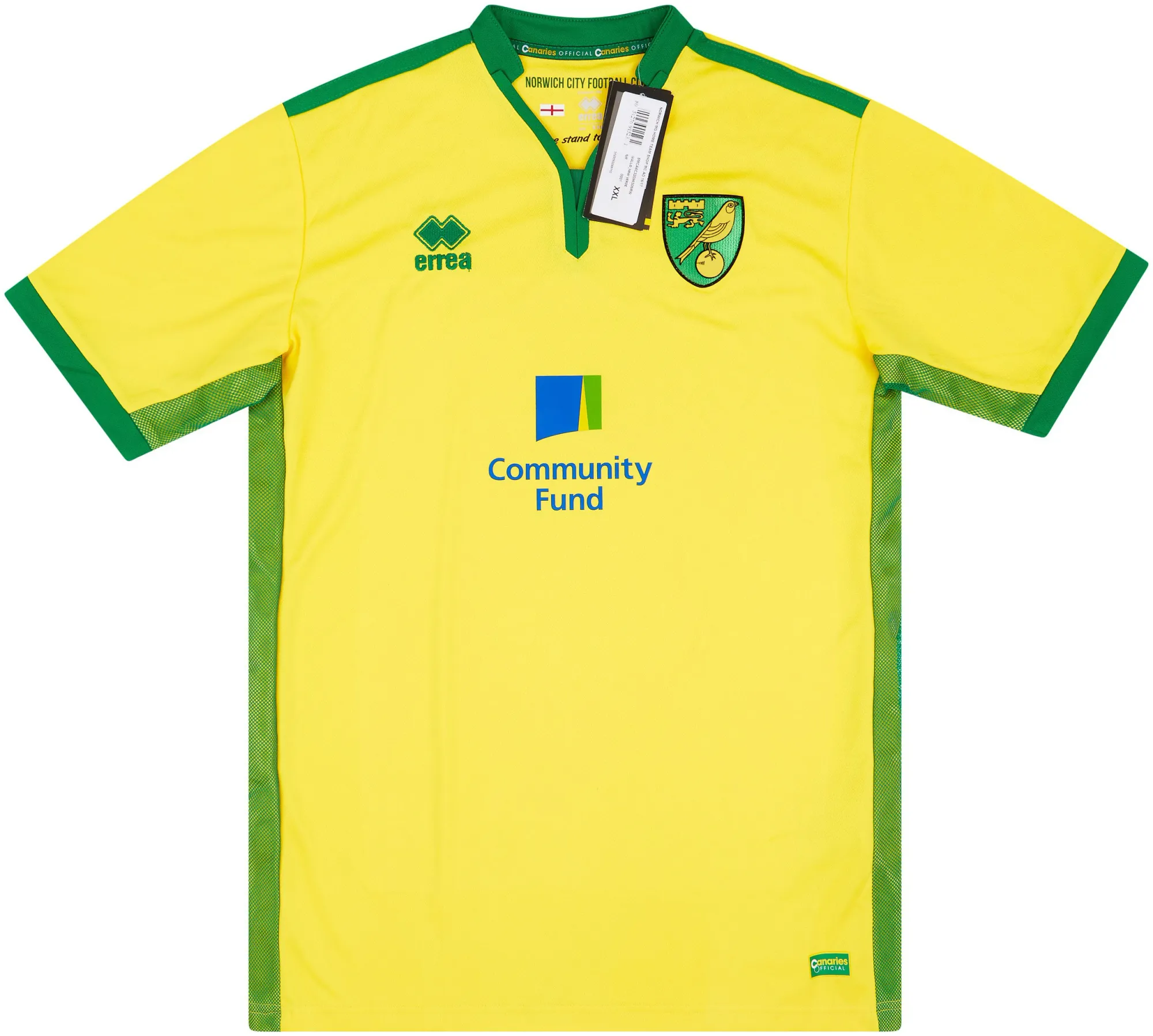 Errea Norwich City Mens SS Home Shirt 2016/17
