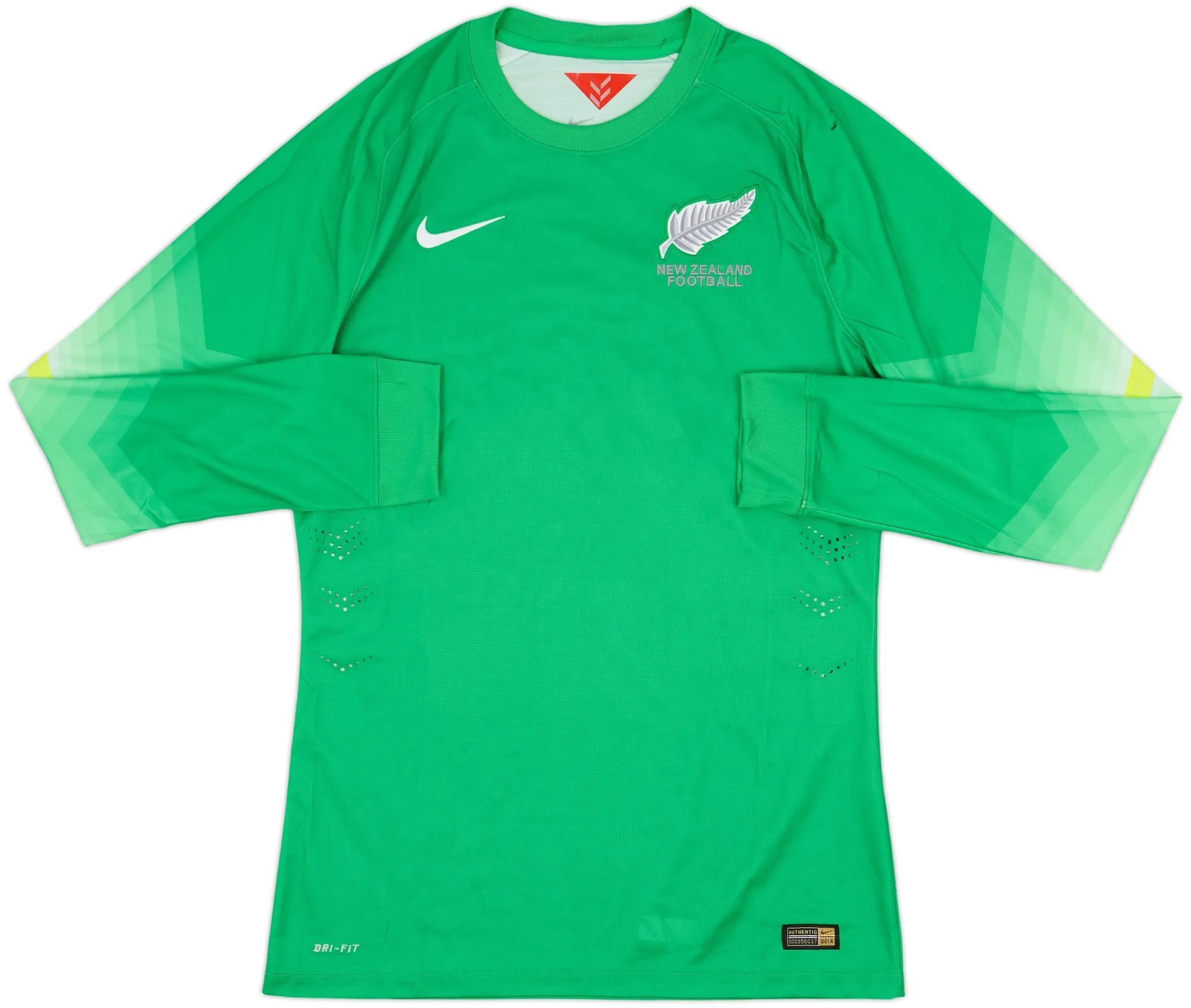 Nike New Zealand Mens LS Goalkeeper Player Issue Home Shirt 2014