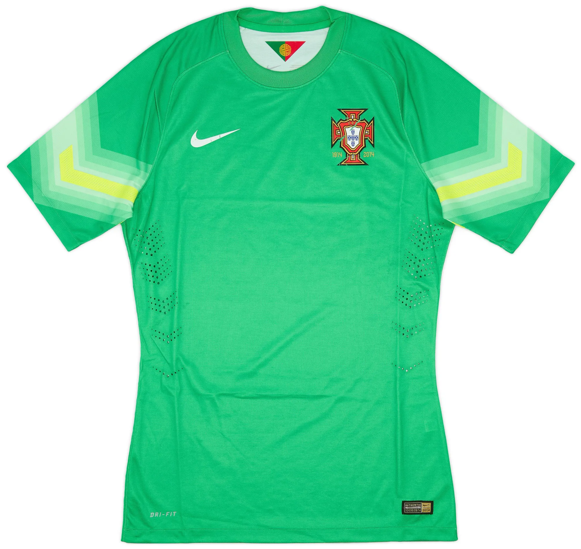 Nike Portugal Mens SS Goalkeeper Player Issue Home Shirt 2014