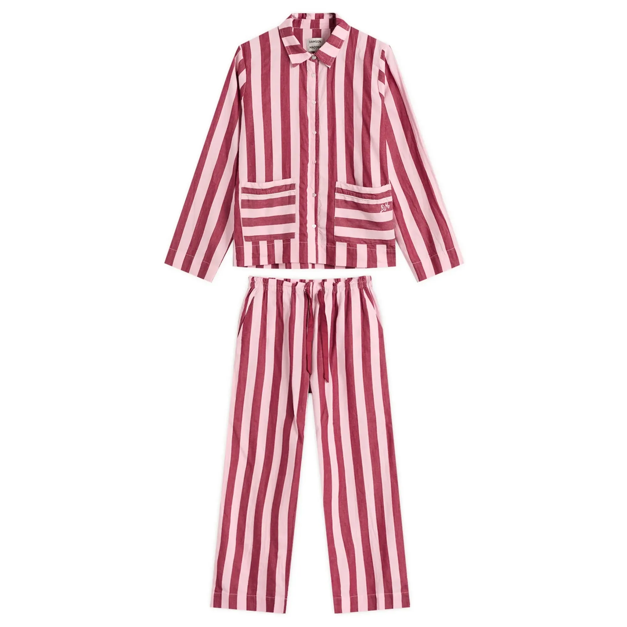 Damson Madder Women's Florie PJ Set Burgundy/Pink Wide Stripe