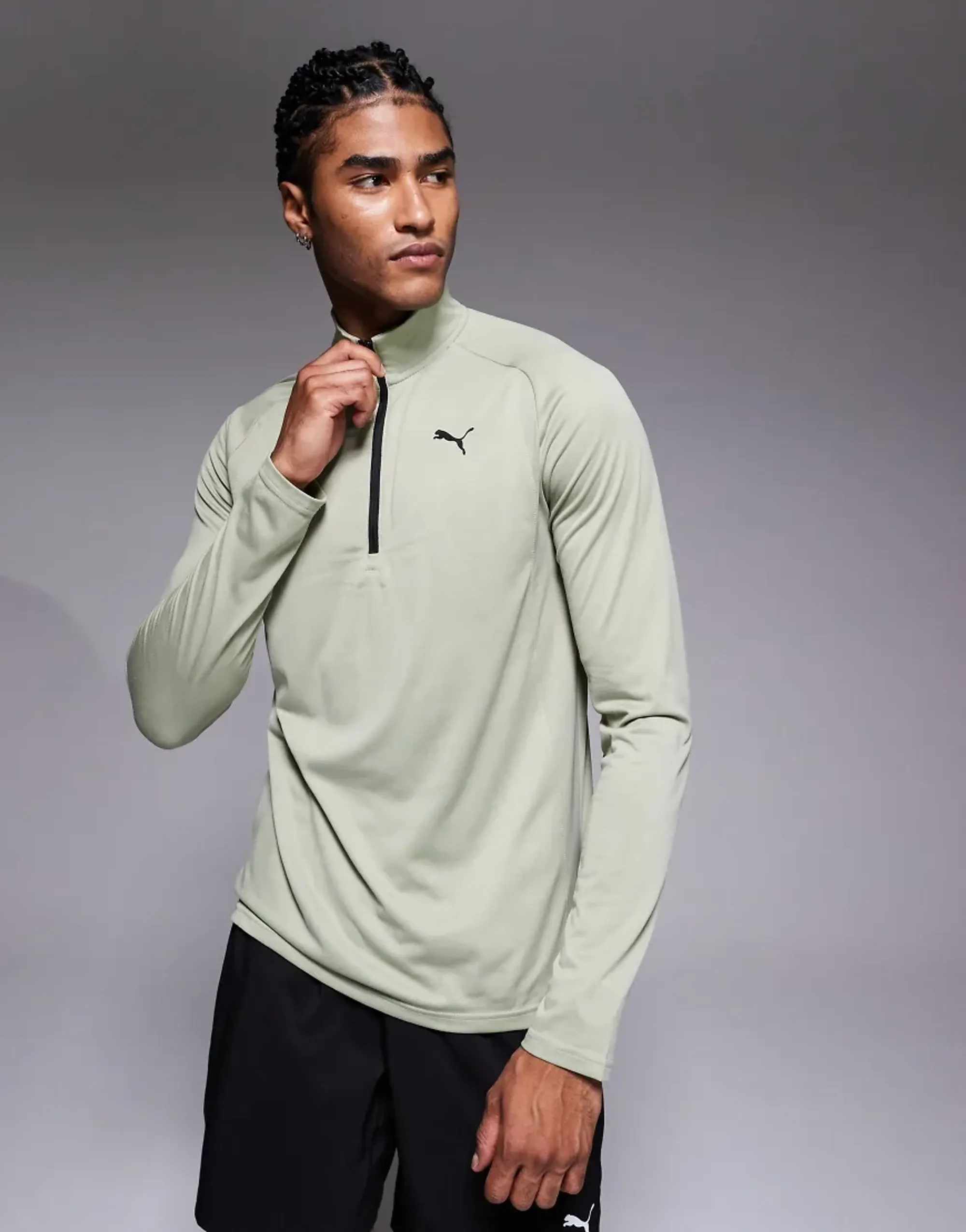 Puma Men's TAD QZ Long Sleeve Performance Gym Top - Green