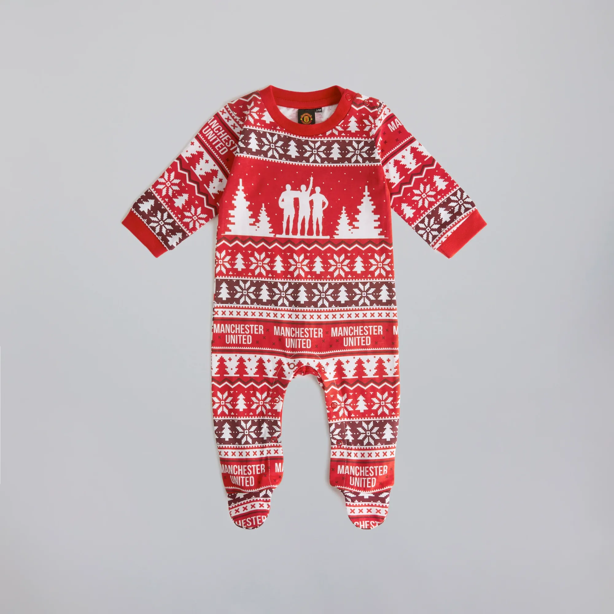 Manchester United Baby Christmas Fairisle Sleepsuit Red
