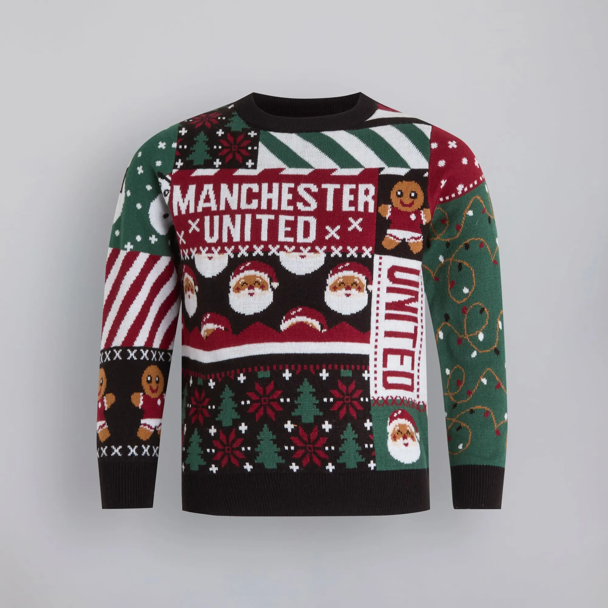 Manchester United Kids Christmas Patchwork Jumper Black