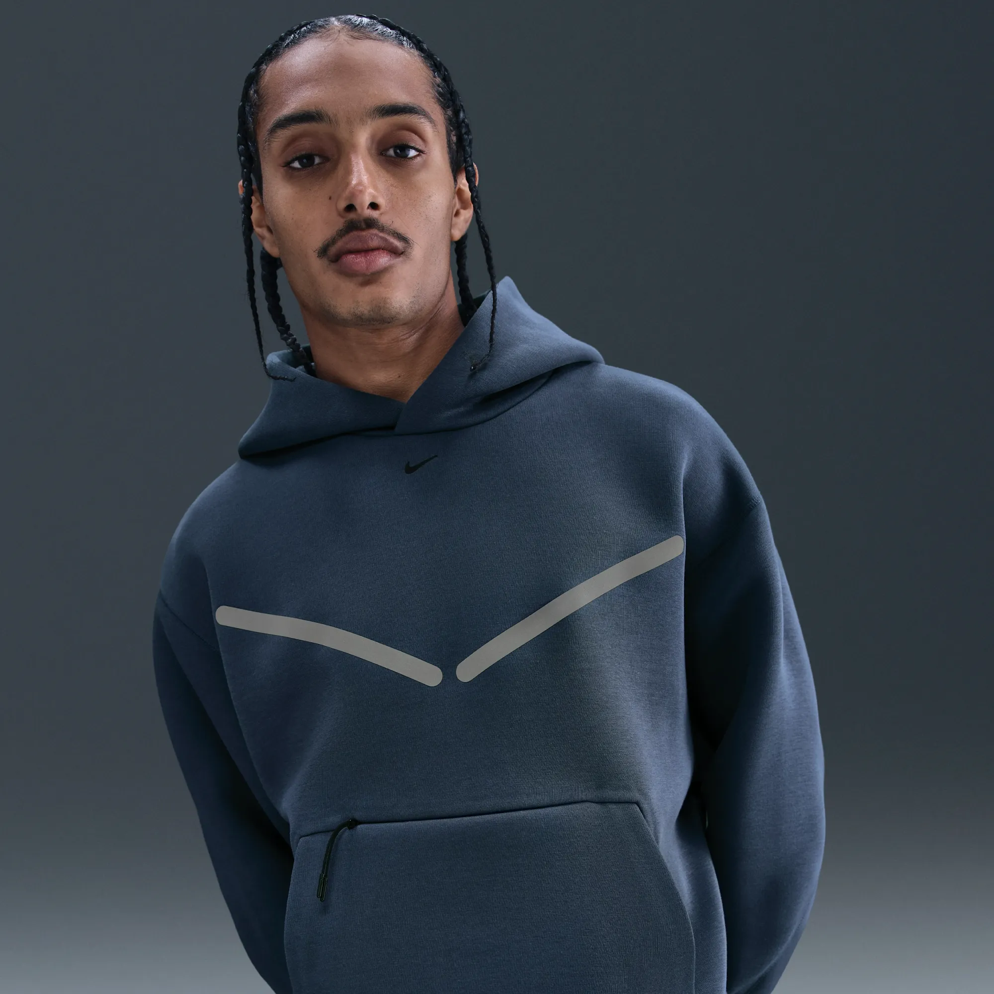Nike Tech Men's Pullover Hoodie with Reflective Design Accents - Blue - Fleece