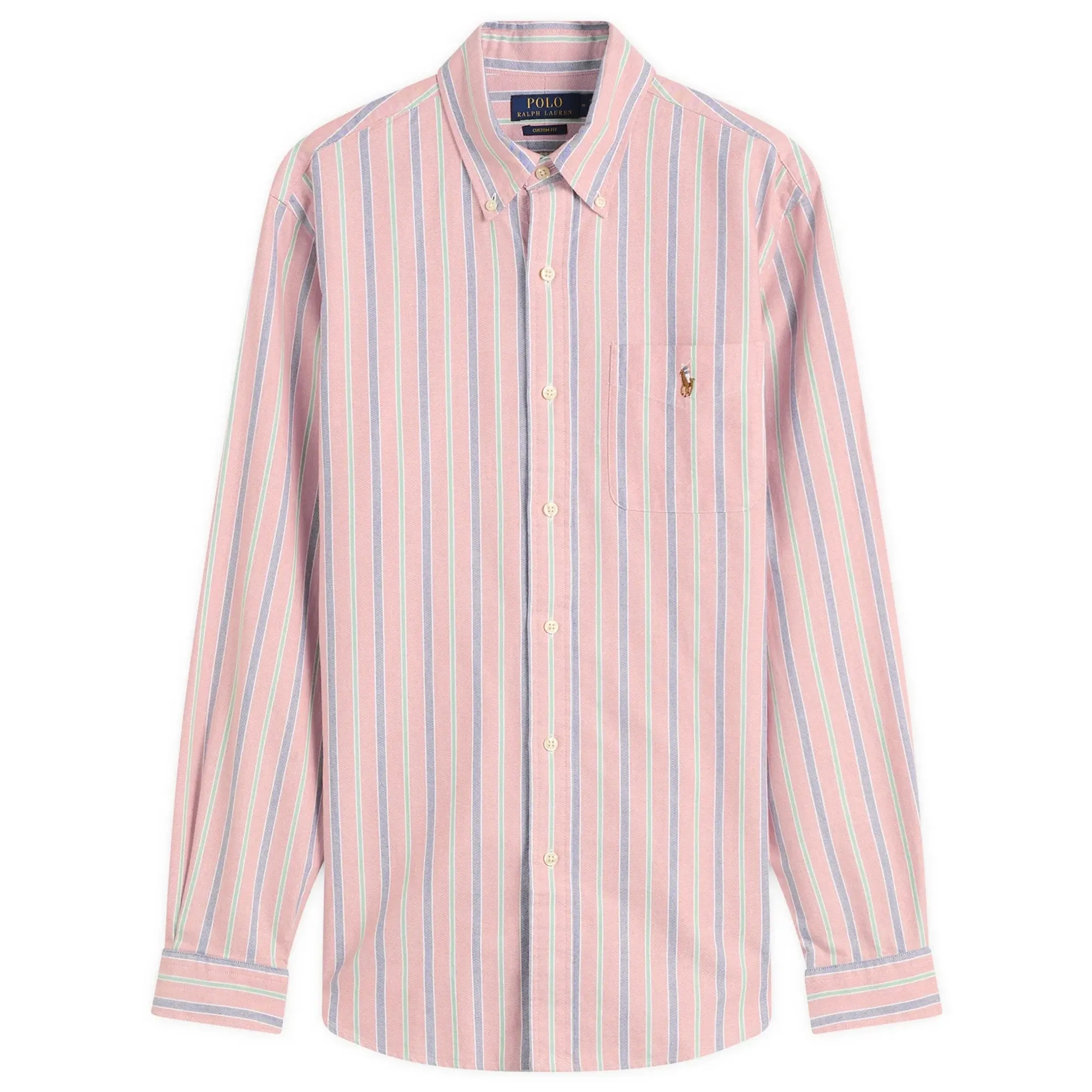 Polo Ralph Lauren Men's Button Down Stripe Oxford Shirt Orange Royal Multi