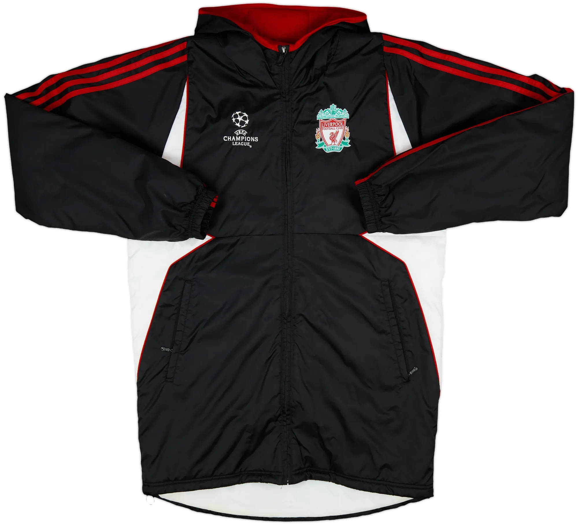 2007-08 Liverpool adidas CL Hooded Padded Bench Coat - 9/10 - (S)