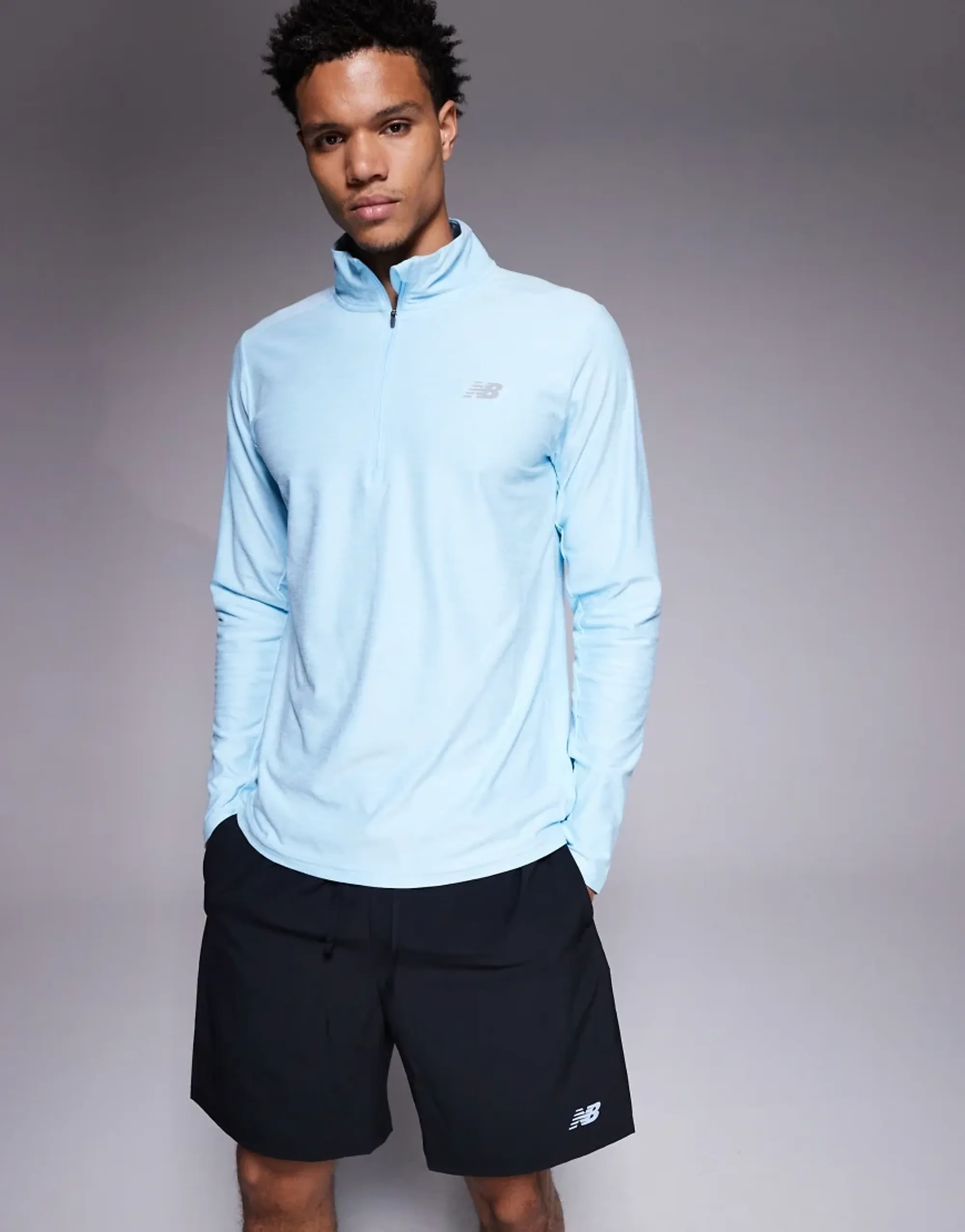 New Balance Space Dye Quarter Zip T-Shirt - Blue - Size S - Blue