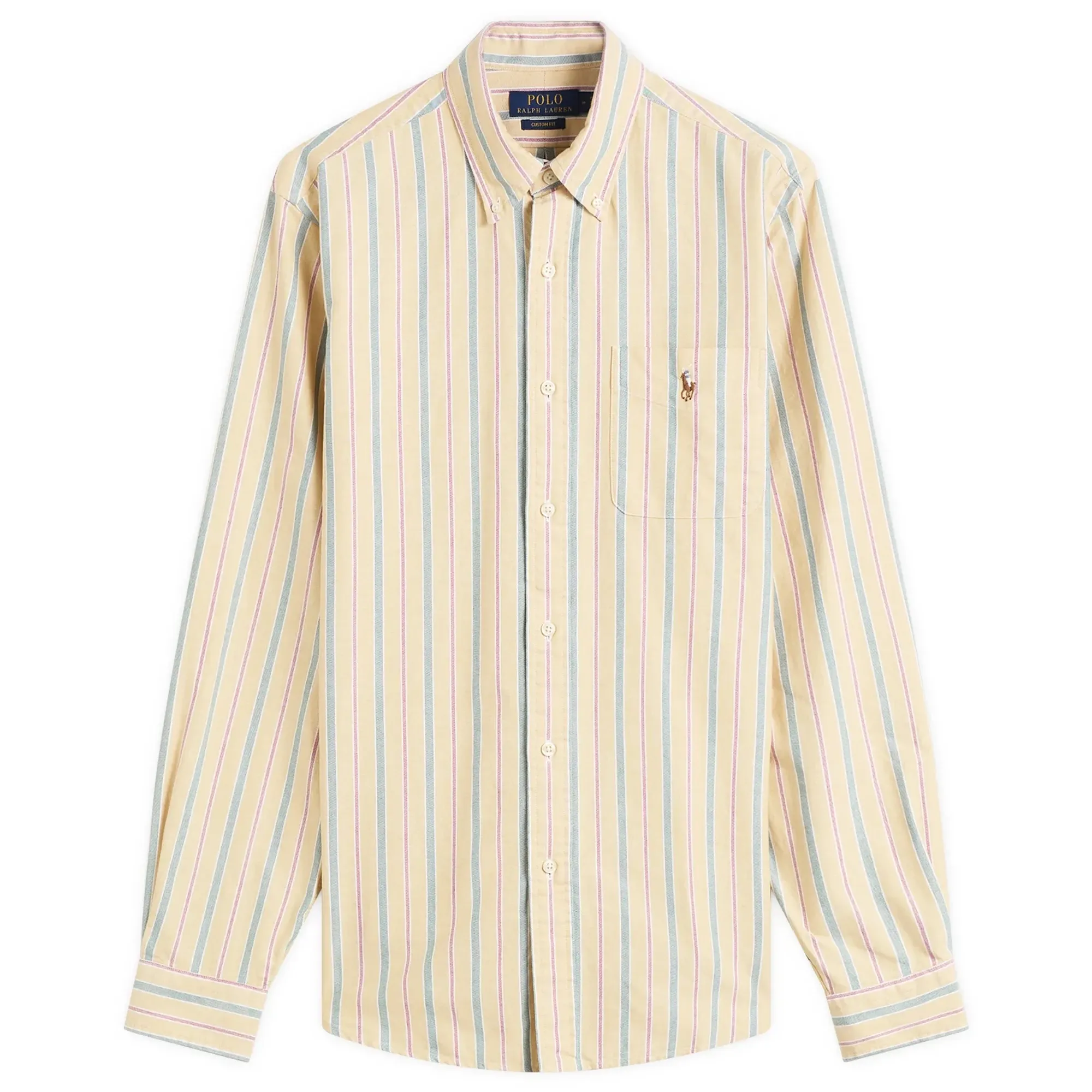 Polo Ralph Lauren Men's Button Down Stripe Oxford Shirt Yellow Green Multi