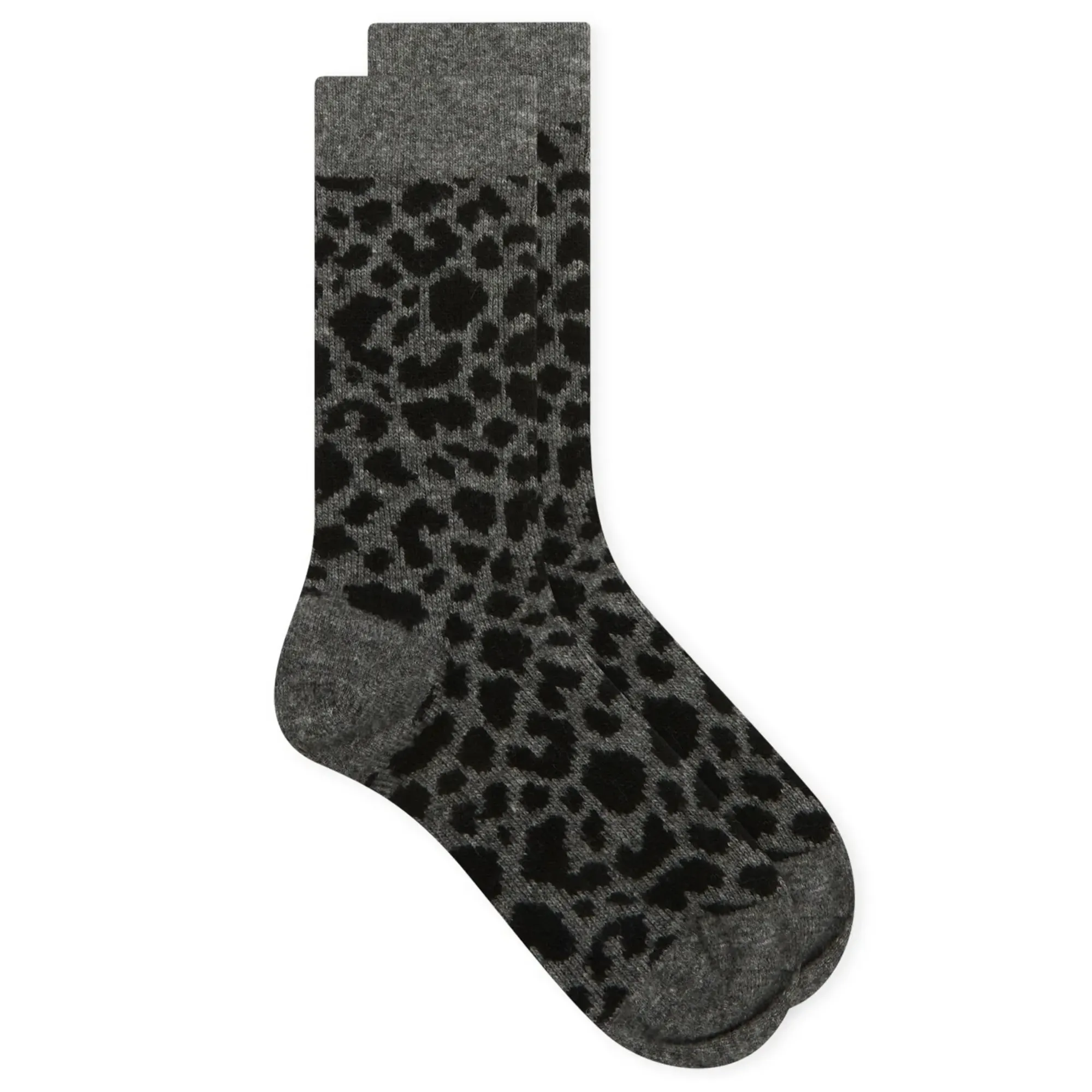 RoToTo Leopard Pattern Merino Sock Dark Grey/Black